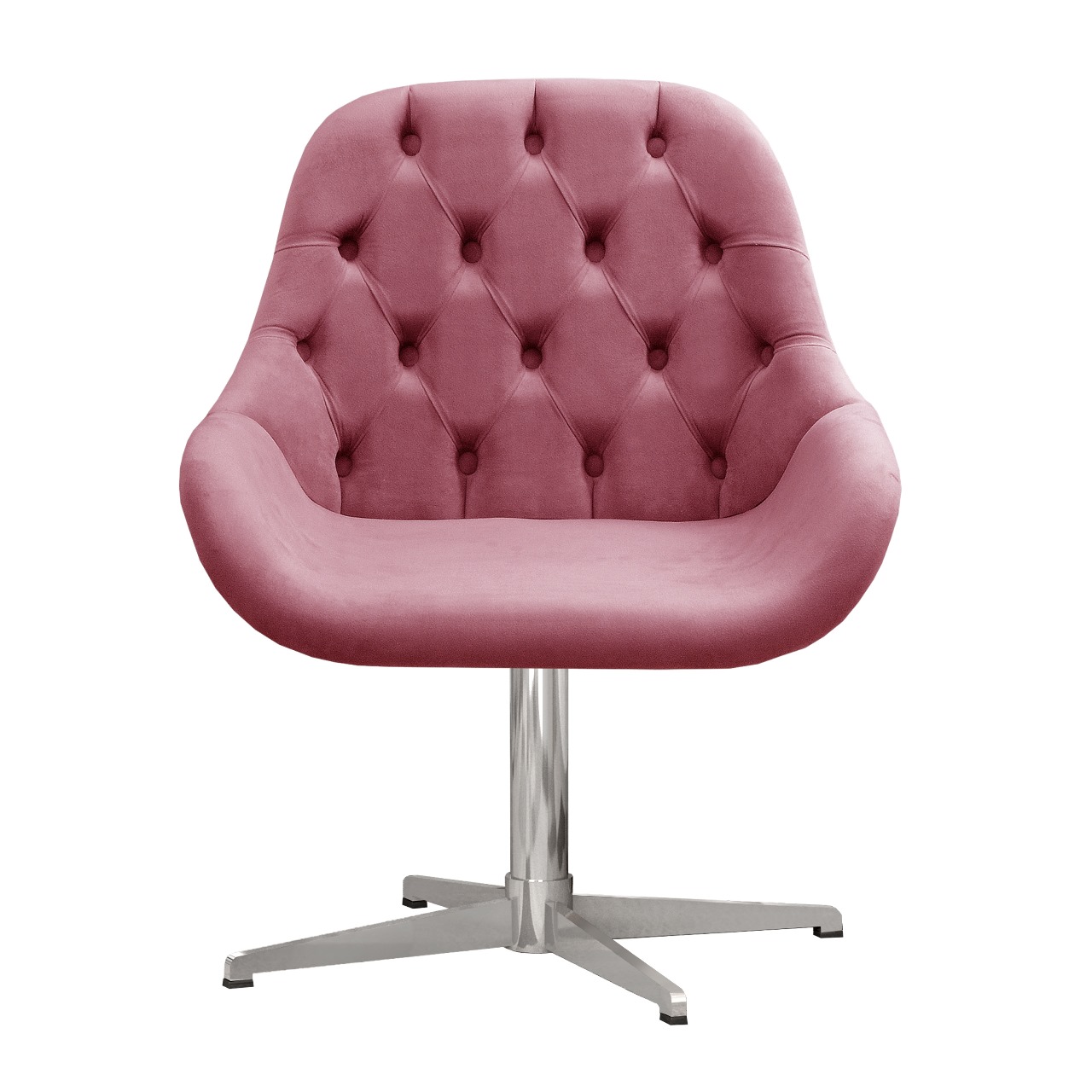Poltrona Lua Botonê Pé Giratório De Metal - Suede Rosa