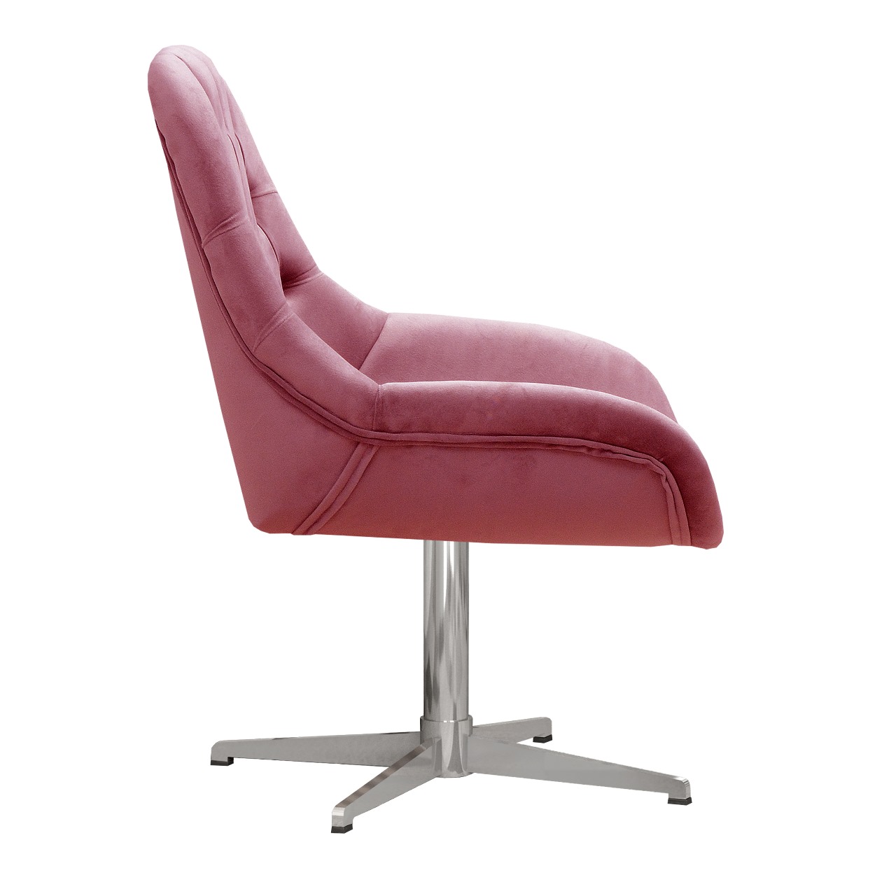Poltrona Lua Botonê Pé Giratório De Metal - Suede Rosa