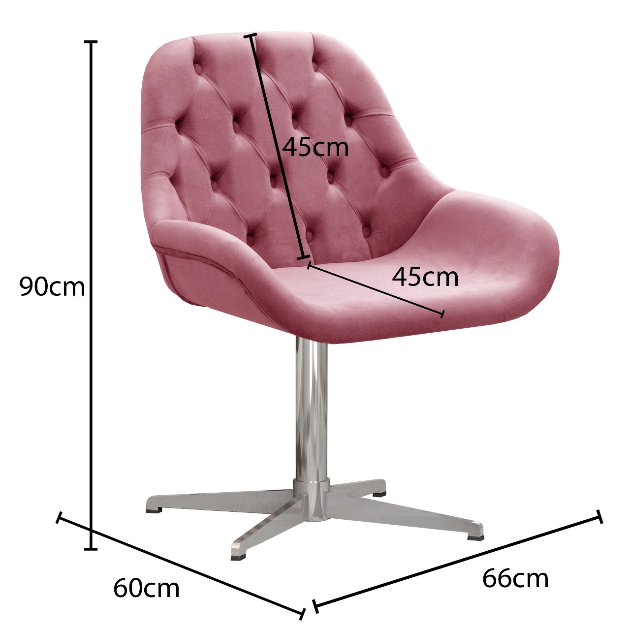 Poltrona Lua Botonê Pé Giratório De Metal - Suede Rosa