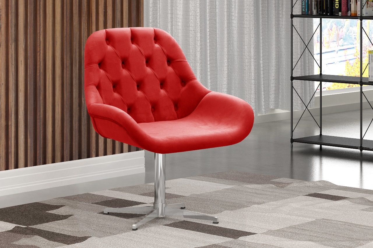 Poltrona Lua Botonê Pé Giratório De Metal - Suede Vermelho