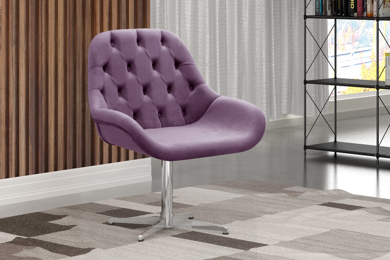 Poltrona Lua Botonê Pé Giratório De Metal - Veludo Roxo