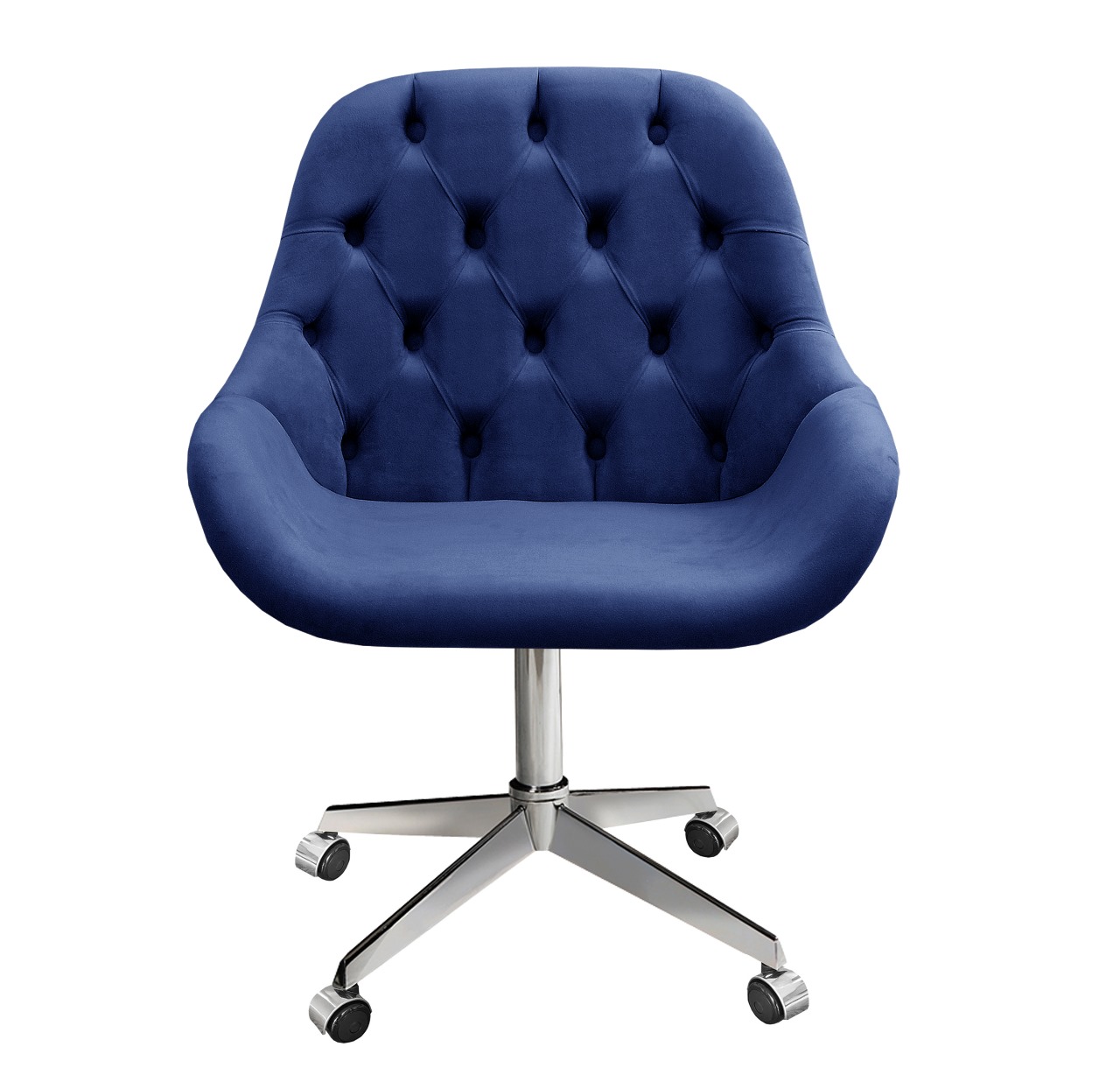 Poltrona Lua Botonê Pé Giratório Rodizio - Suede Azul Marinho