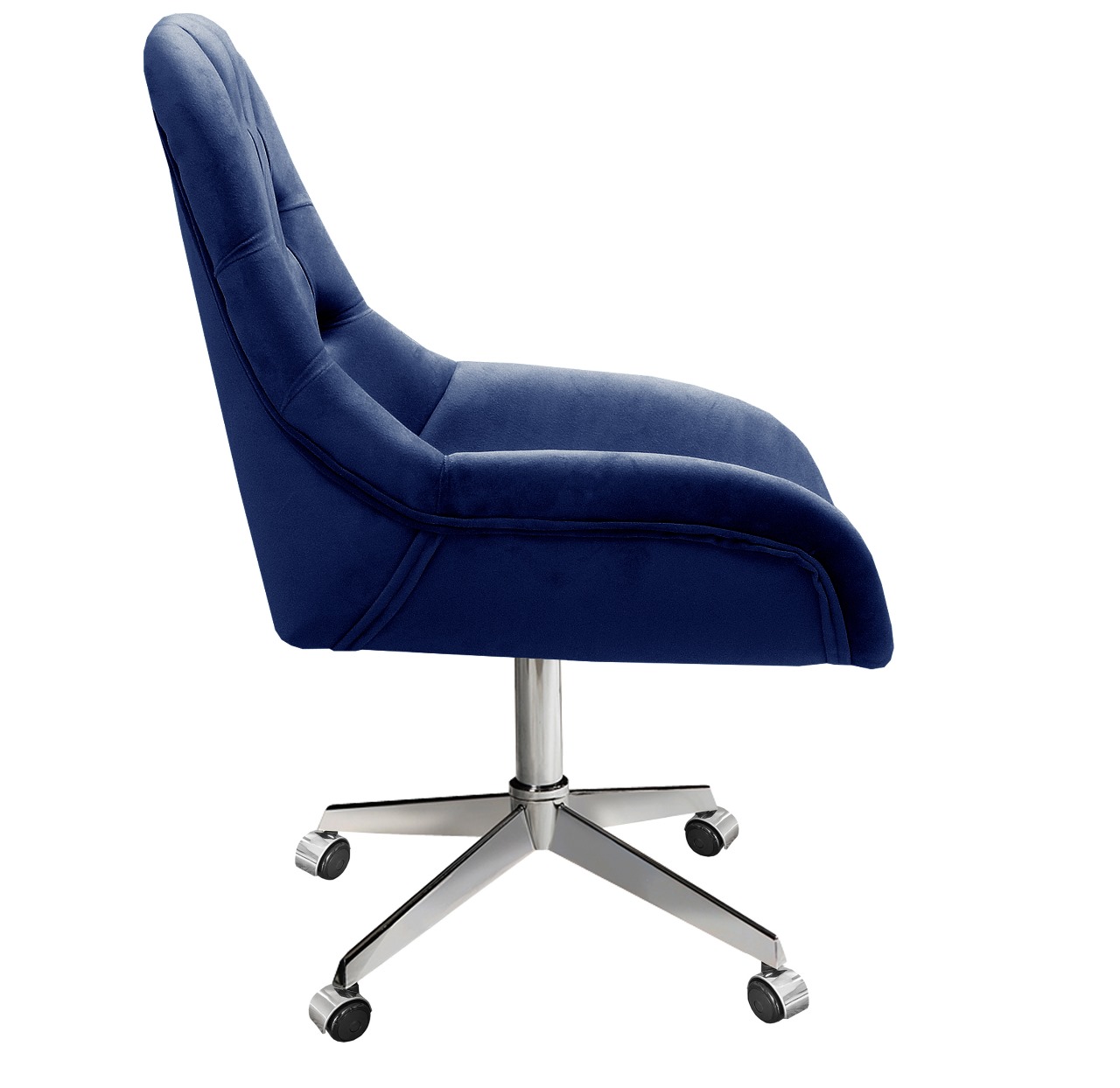 Poltrona Lua Botonê Pé Giratório Rodizio - Suede Azul Marinho