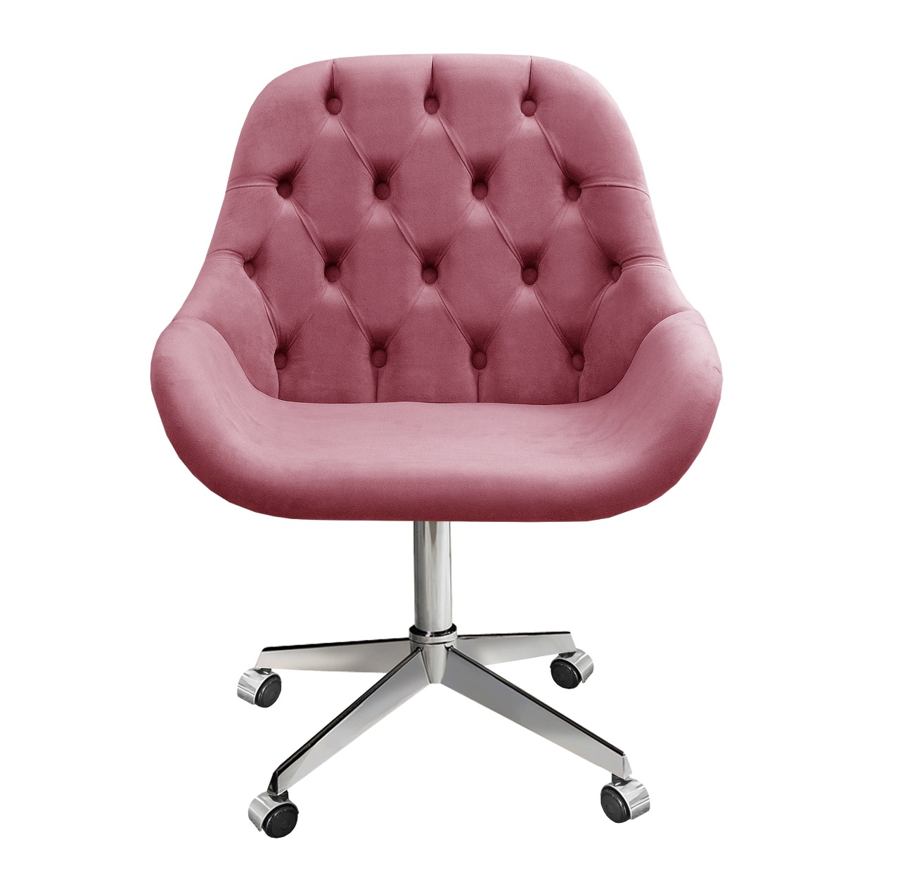 Poltrona Lua Botonê Pé Giratório Rodizio - Suede Rosa
