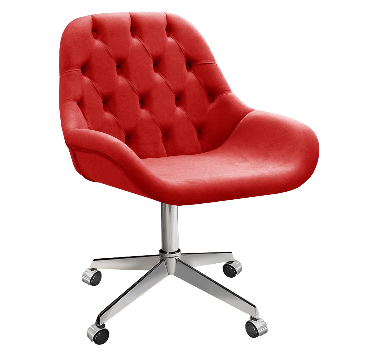 Poltrona Lua Botonê Pé Giratório Rodizio - Suede Vermelho