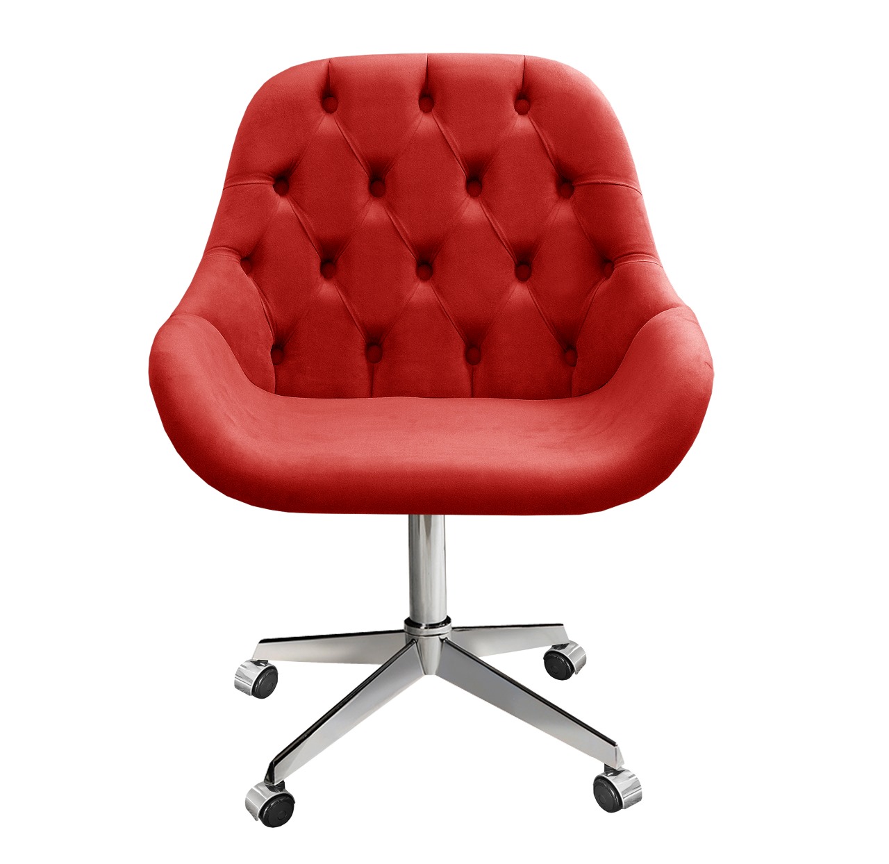 Poltrona Lua Botonê Pé Giratório Rodizio - Suede Vermelho