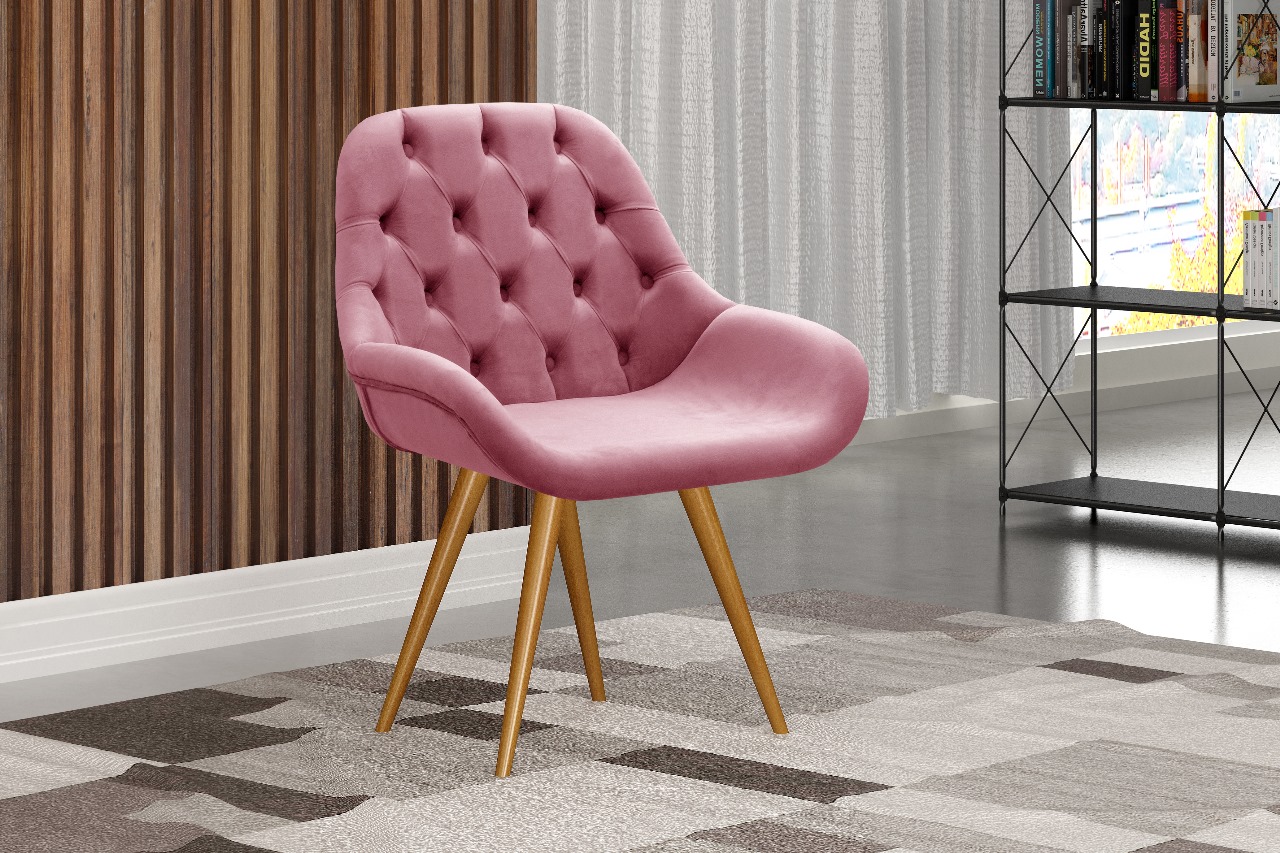 Poltrona Lua Botonê Pé Palito - Suede Rosa