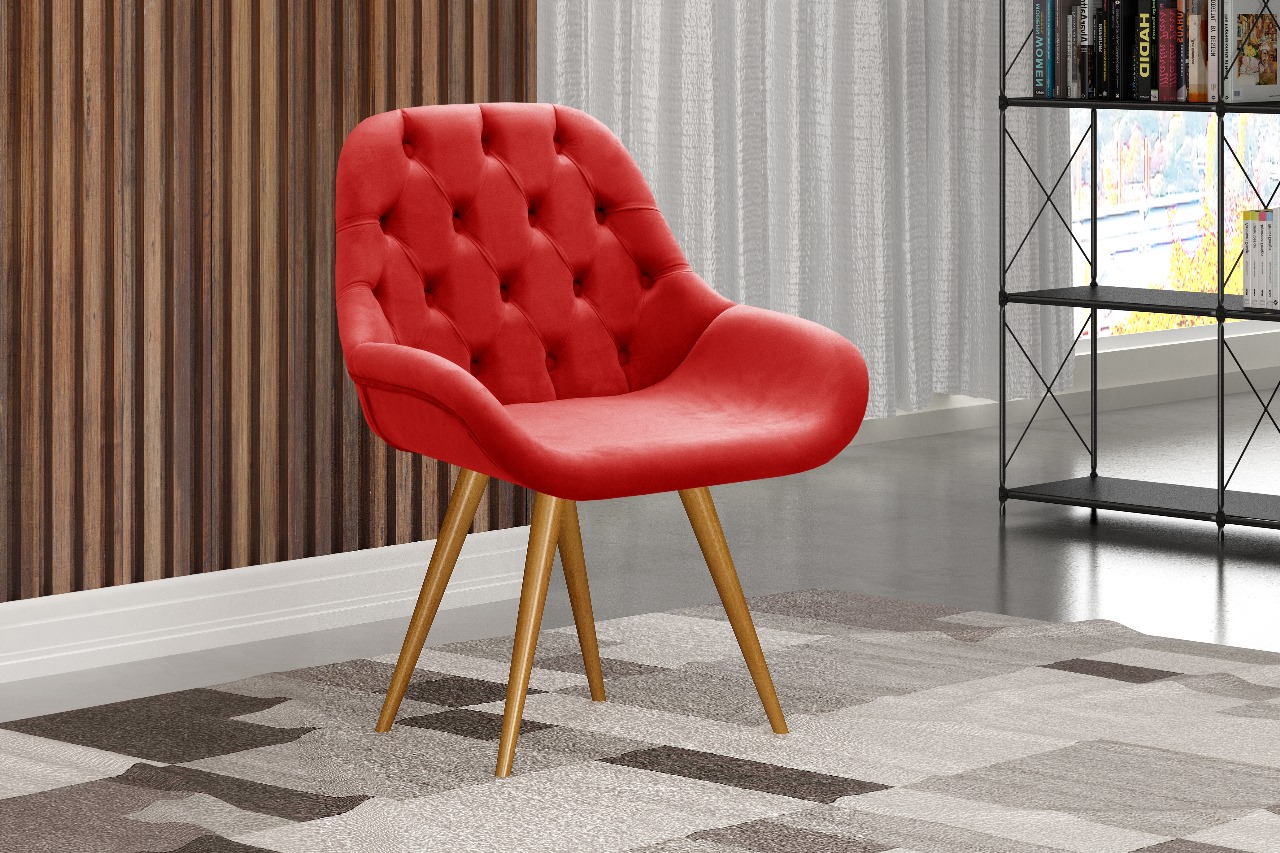 Poltrona Lua Botonê Pé Palito - Suede Vermelho