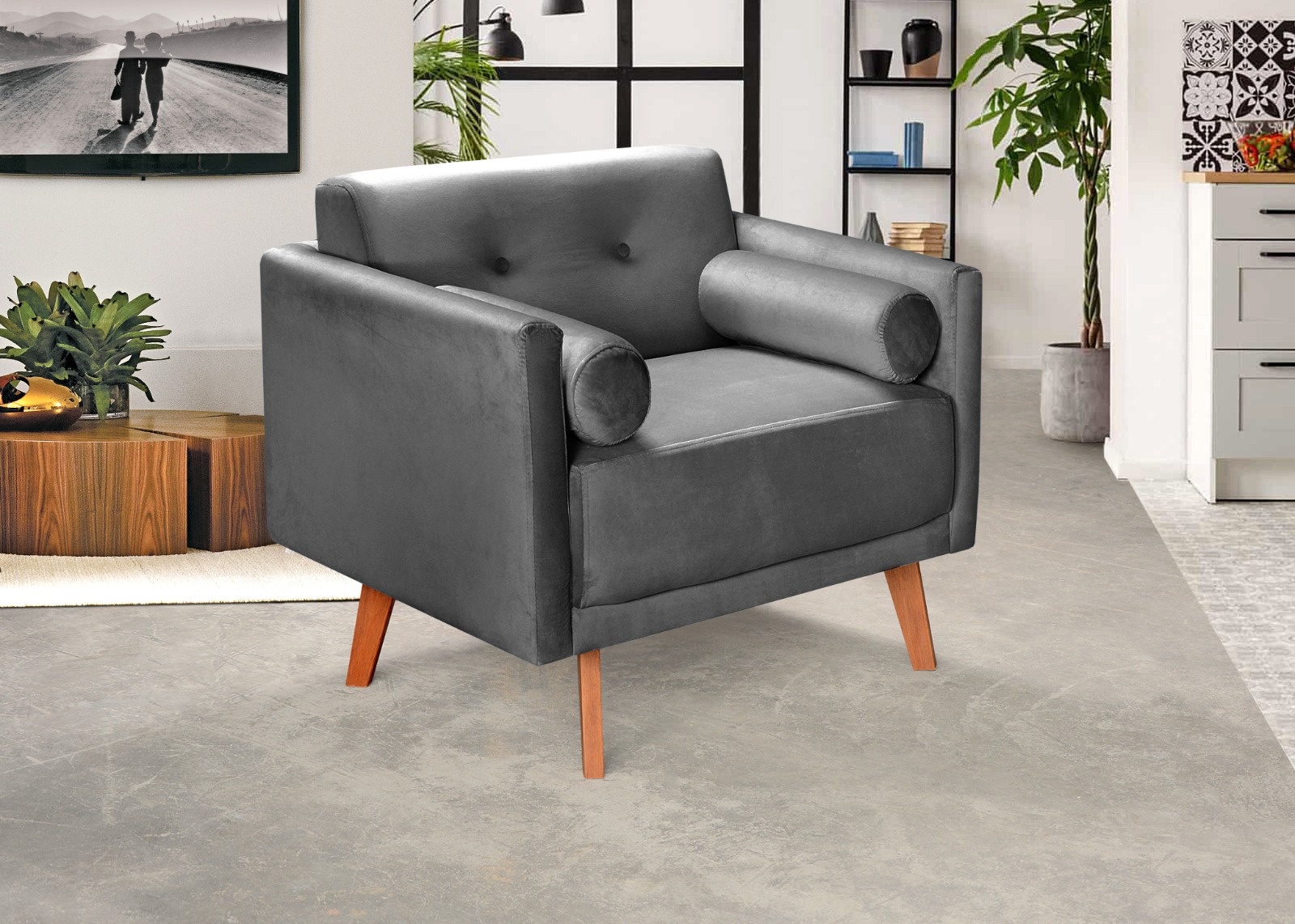 Poltrona Luma - Suede Cinza Grafite