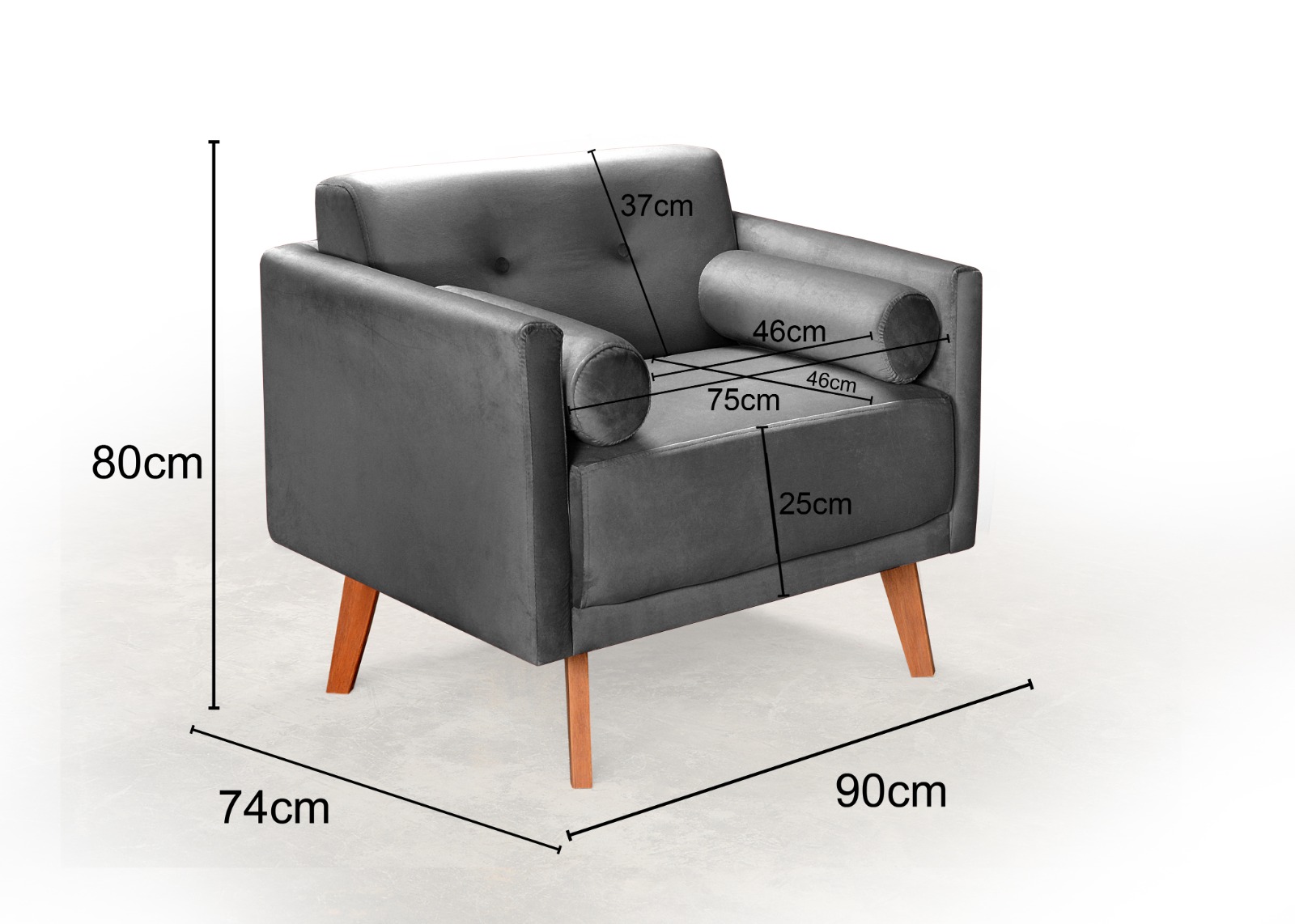 Poltrona Luma - Suede Cinza Grafite