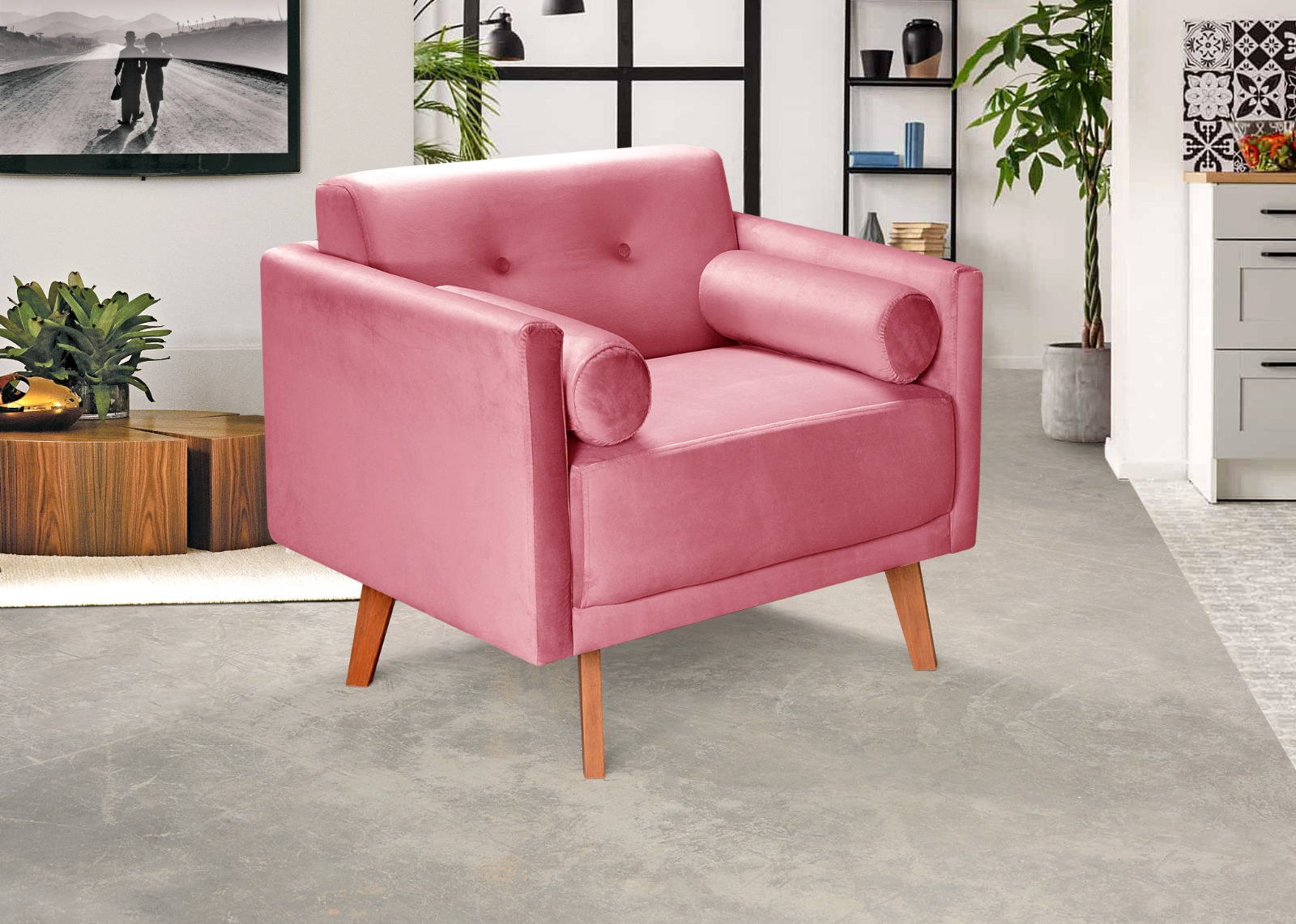 Poltrona Luma - Suede Rosa