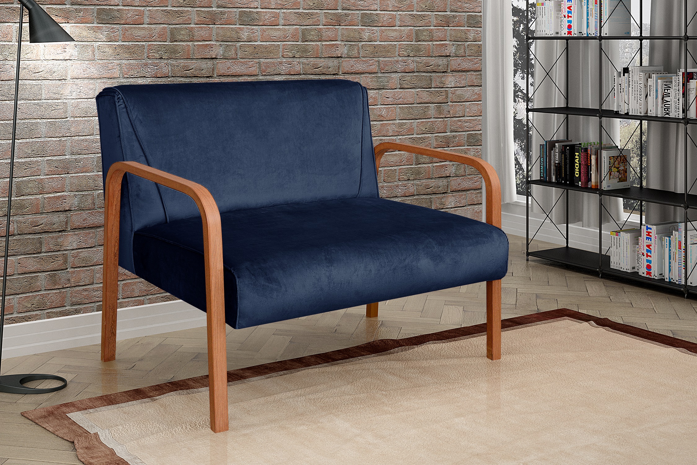 Poltrona Namoradeira 2 Lugares Anita - Suede Azul Marinho