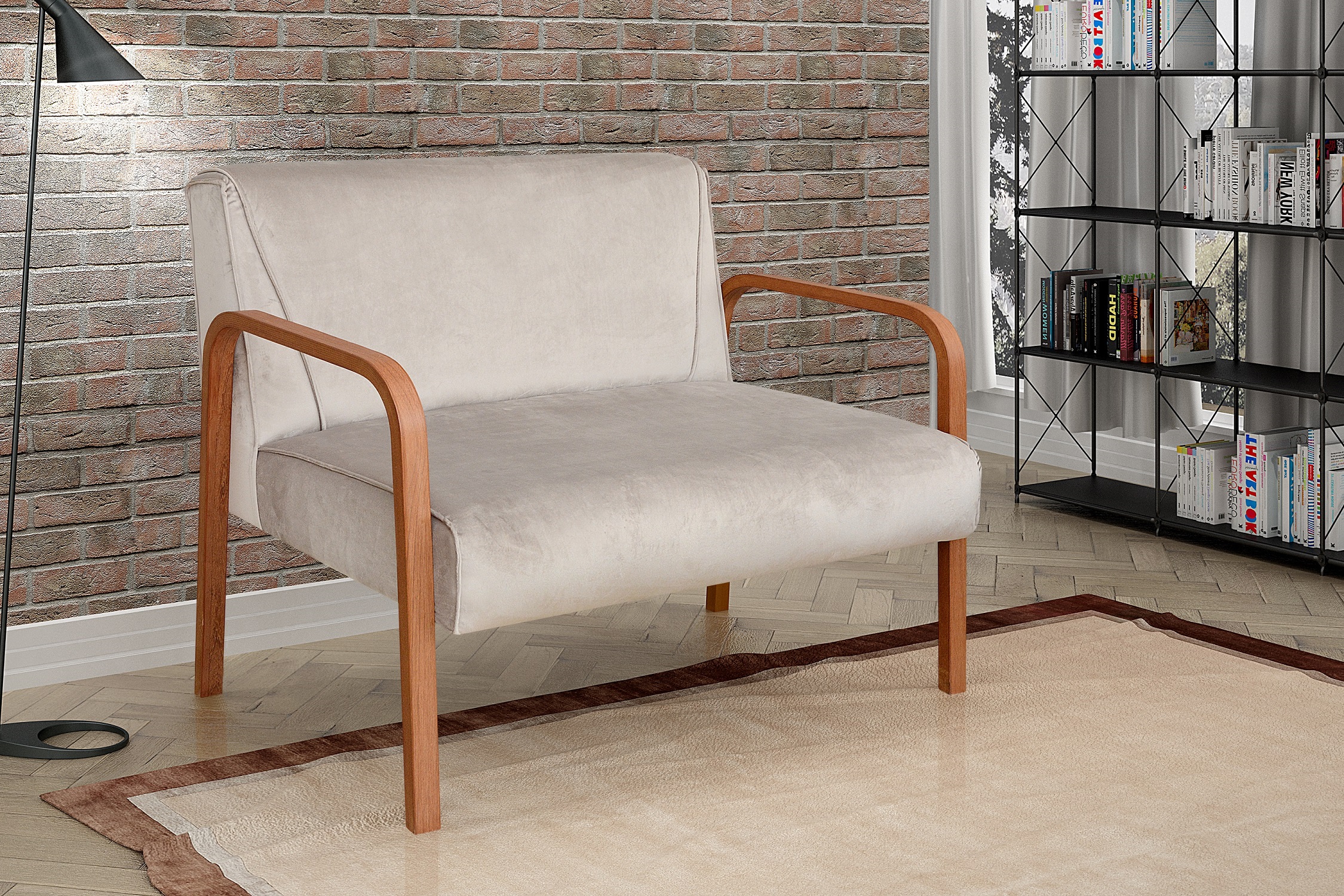 Poltrona Namoradeira 2 Lugares Anita - Suede Bege