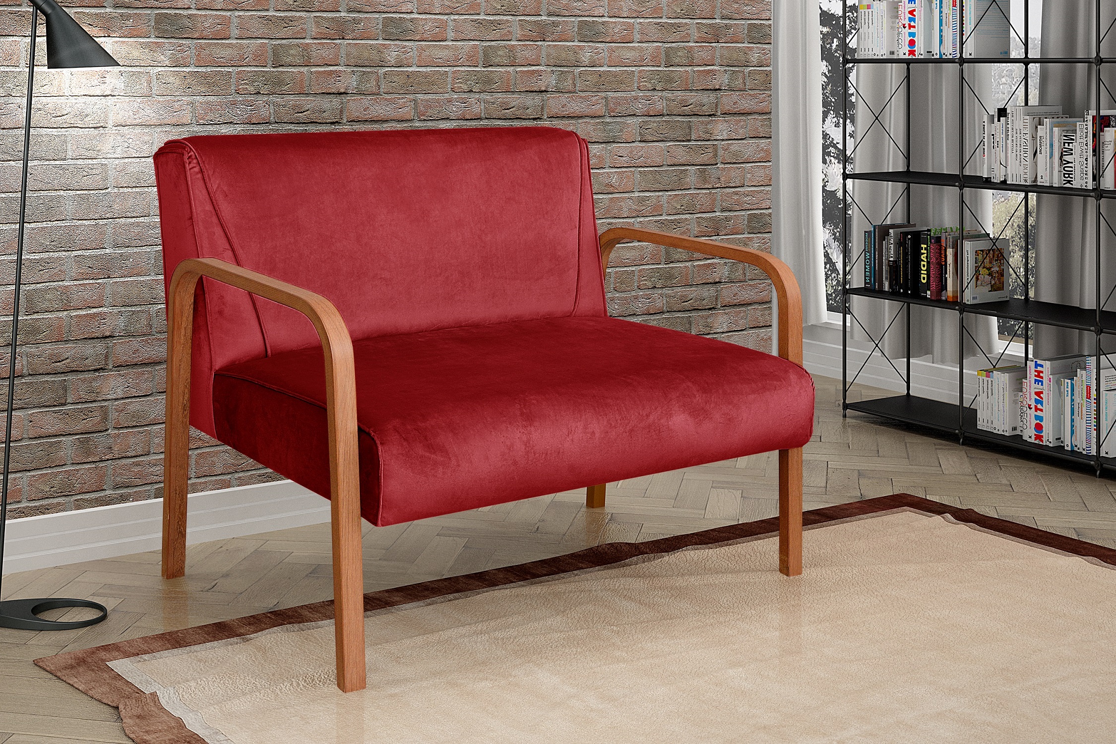 Poltrona Namoradeira 2 Lugares Anita - Suede Bordô