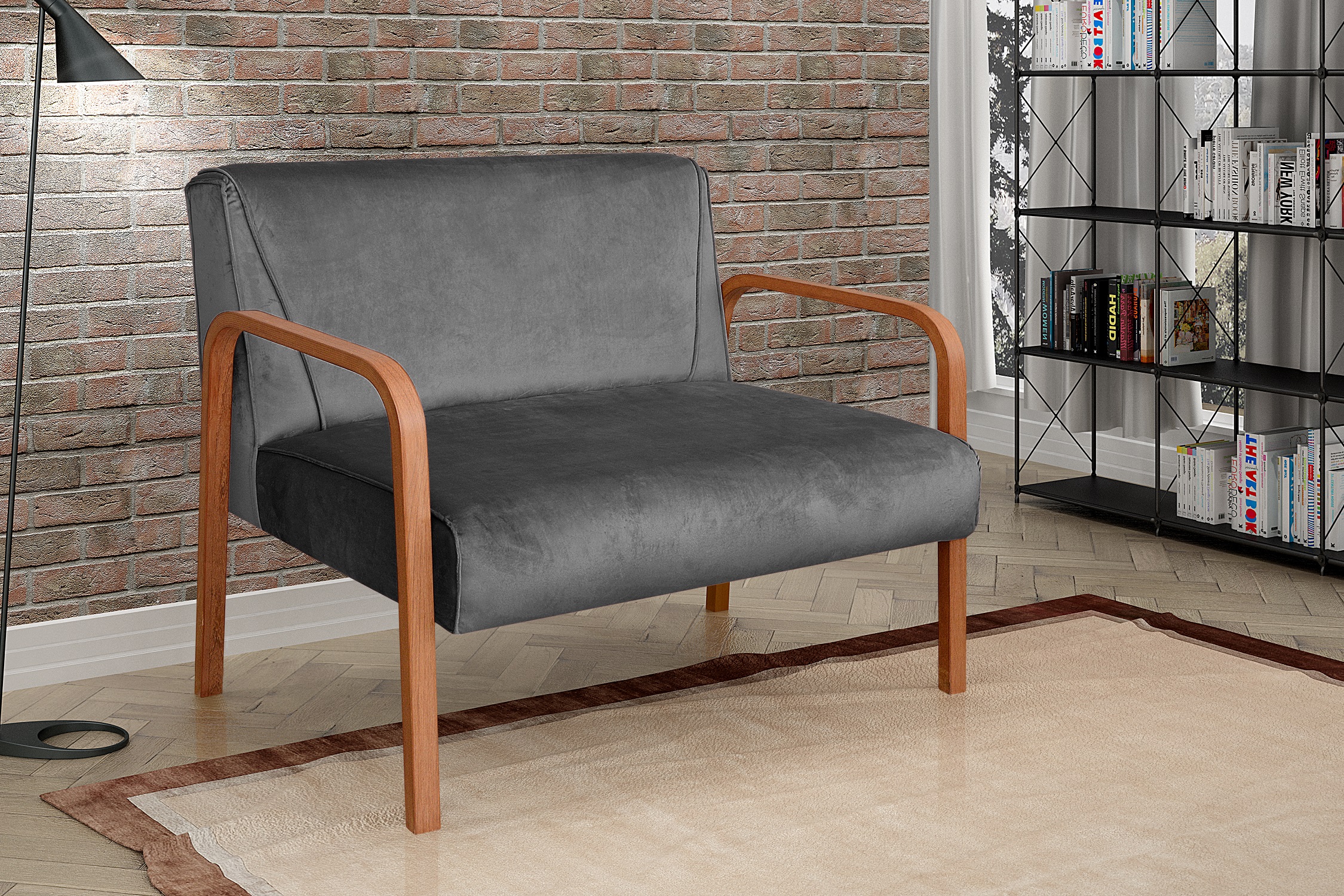 Poltrona Namoradeira 2 Lugares Anita - Suede Cinza