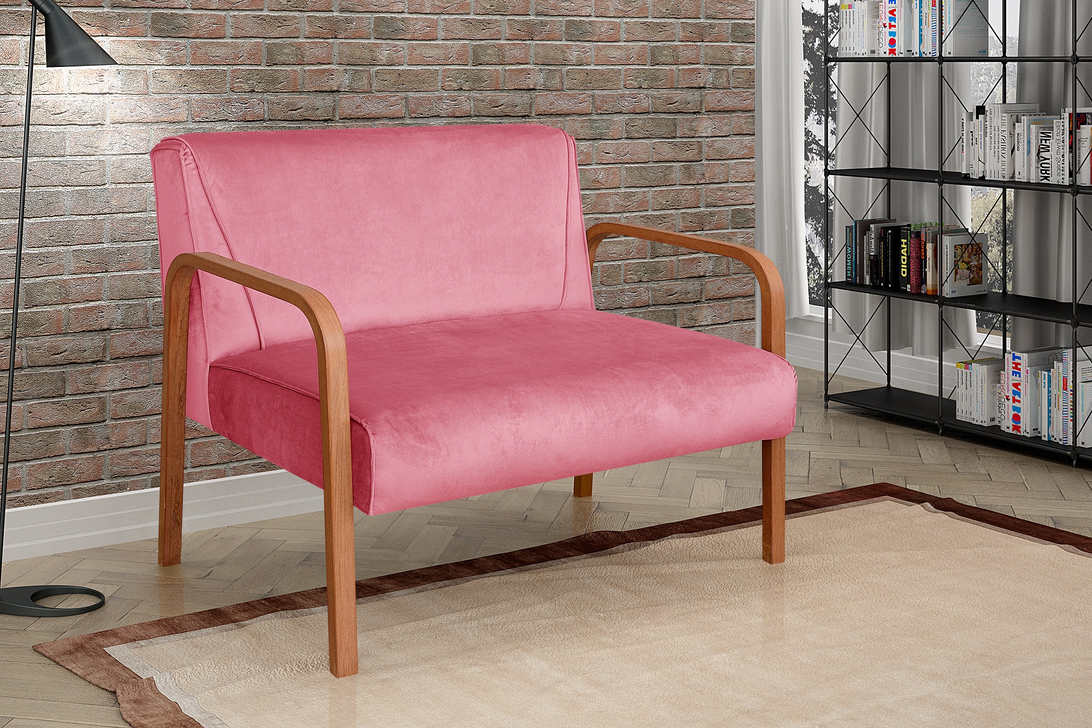 Poltrona Namoradeira 2 Lugares Anita - Suede Rosa