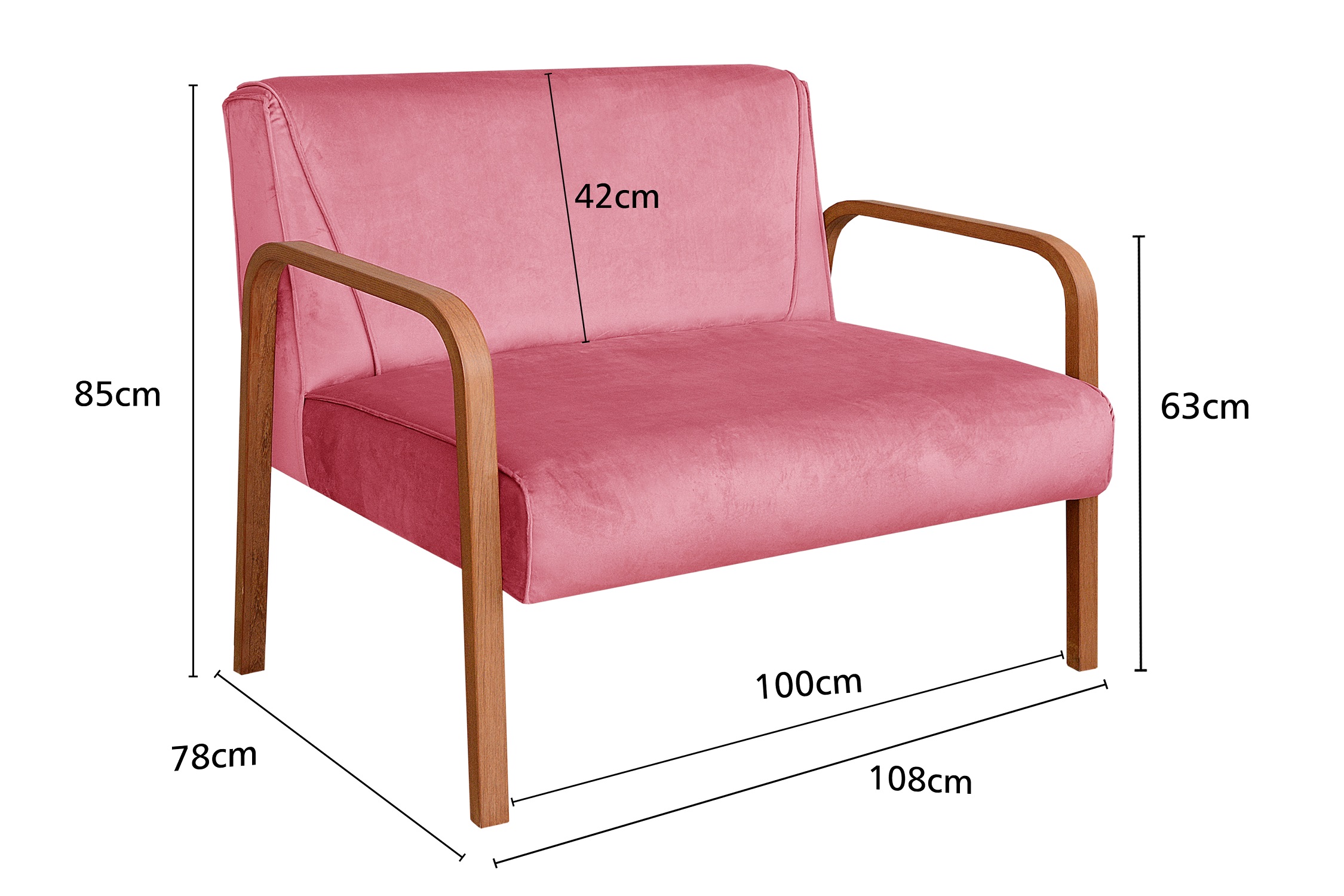 Poltrona Namoradeira 2 Lugares Anita - Suede Rosa
