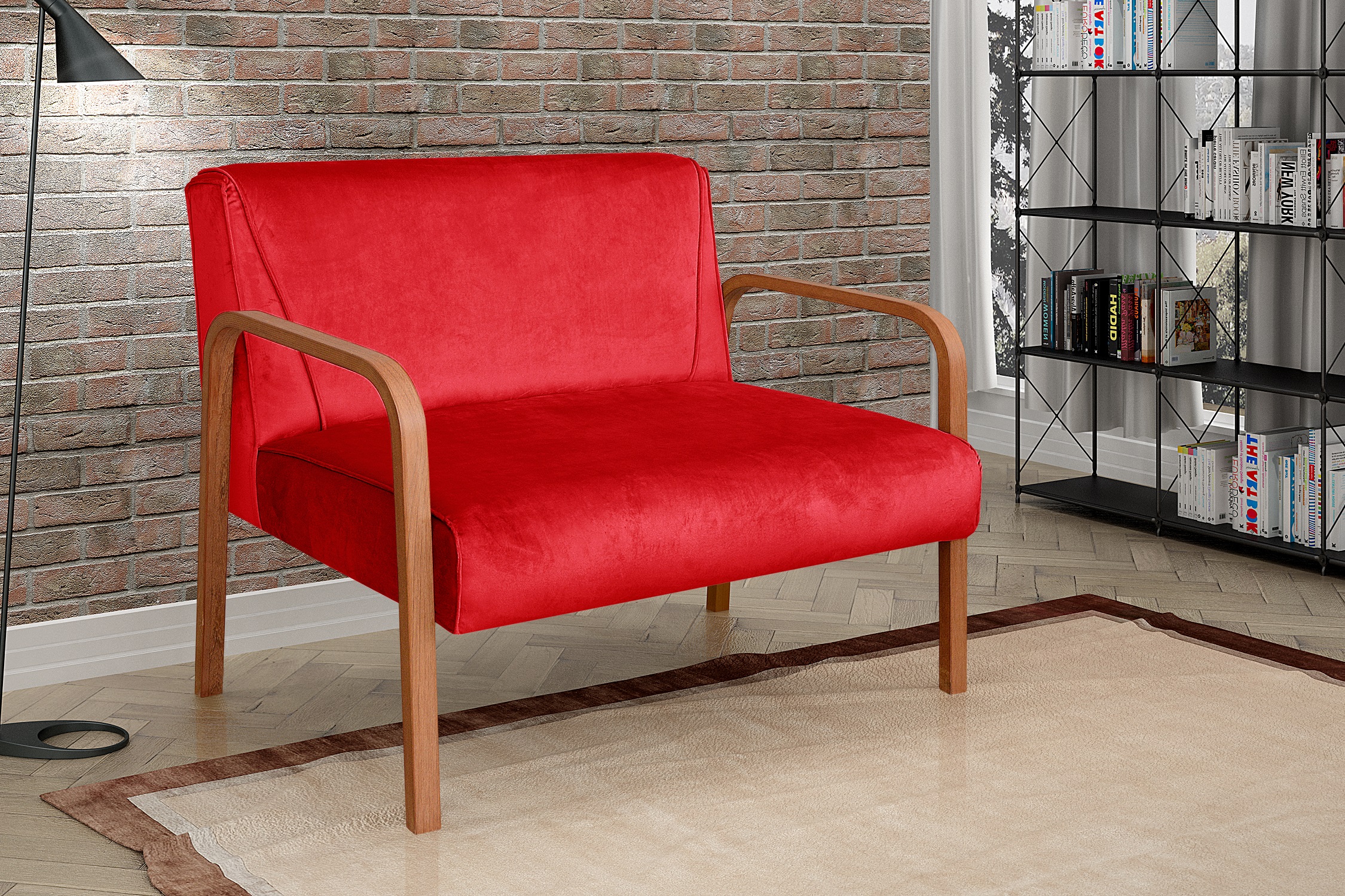 Poltrona Namoradeira 2 Lugares Anita - Suede Vermelho