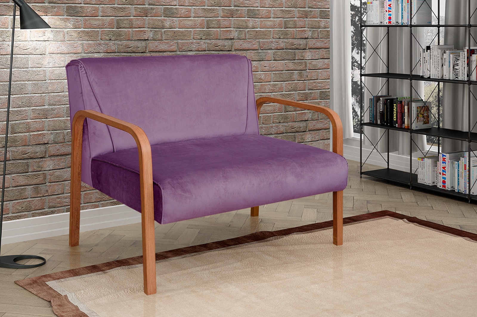 Poltrona Namoradeira 2 Lugares Anita - Veludo Roxo