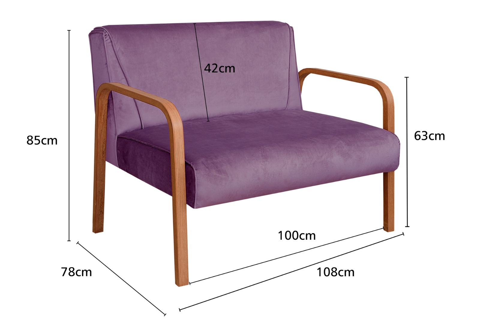 Poltrona Namoradeira 2 Lugares Anita - Veludo Roxo