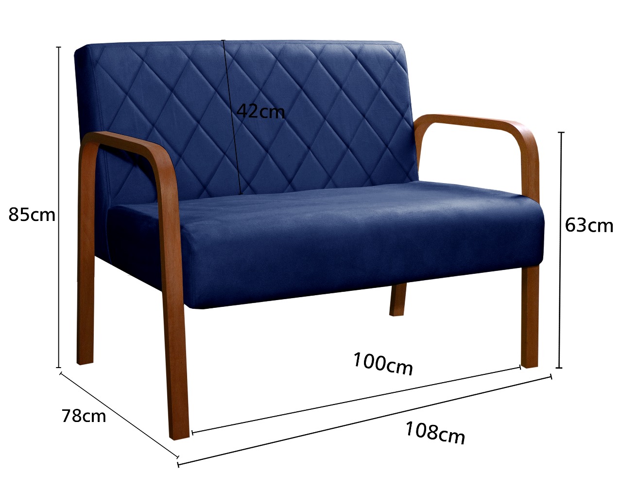 Poltrona Namoradeira 2 Lugares Lara - Suede Azul Marinho