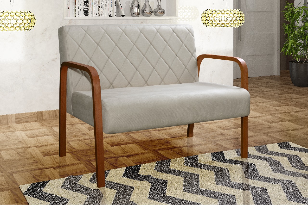 Poltrona Namoradeira 2 Lugares Lara - Suede Bege Claro