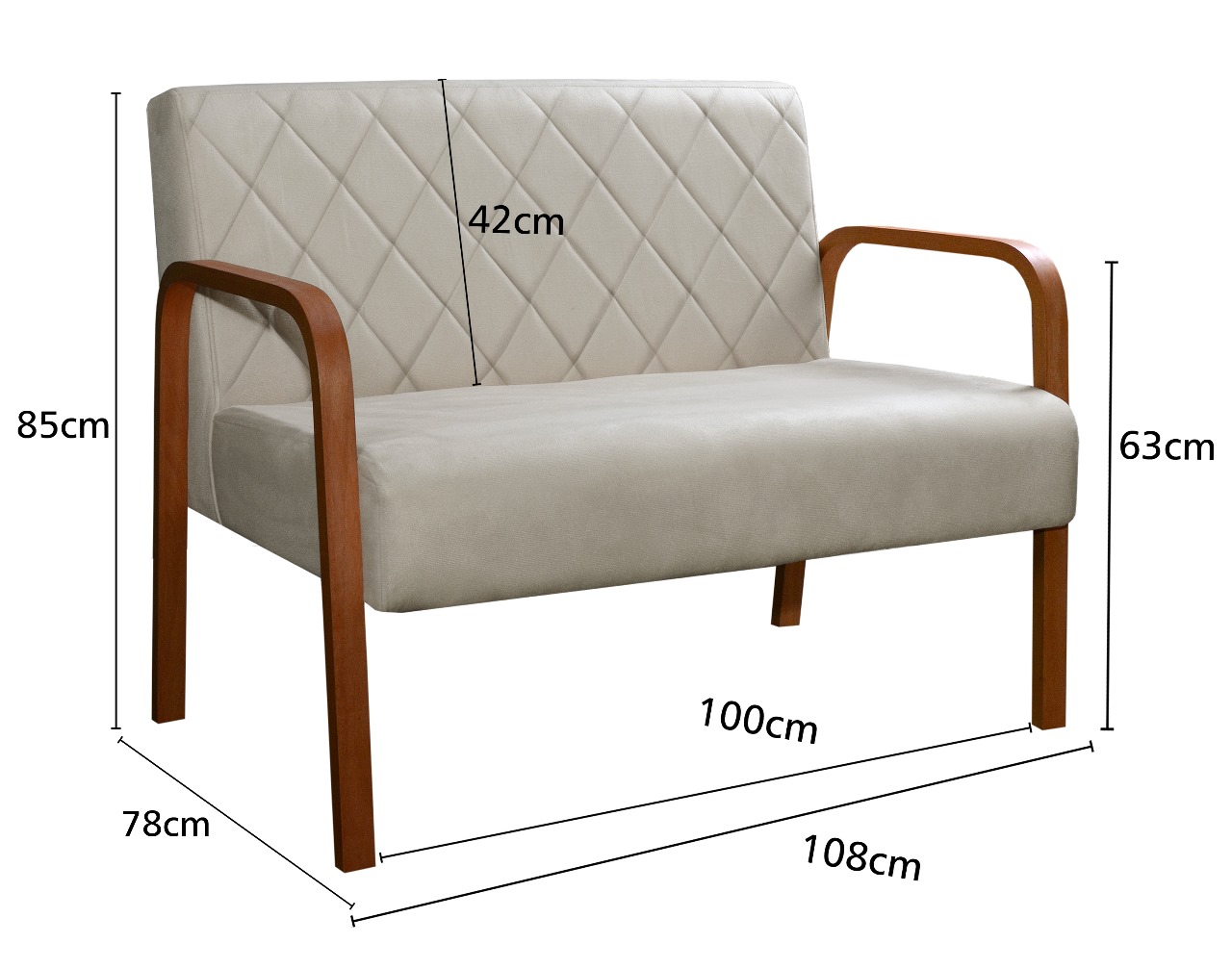 Poltrona Namoradeira 2 Lugares Lara - Suede Bege Claro