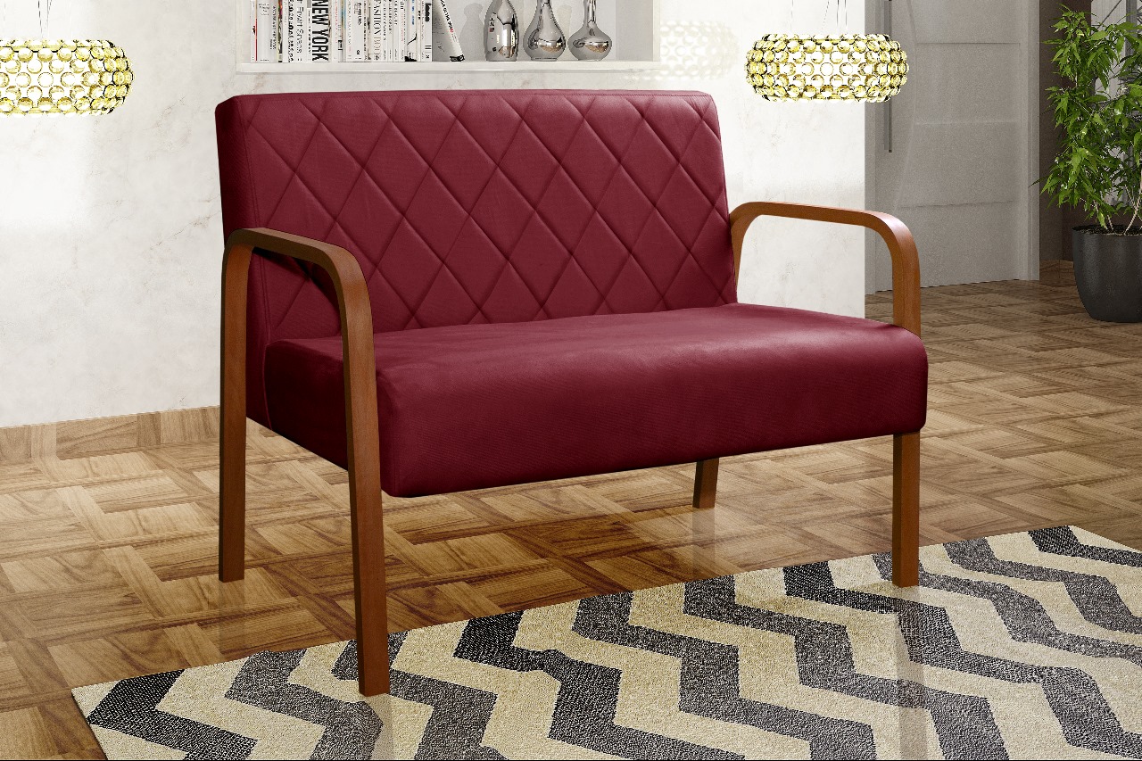 Poltrona Namoradeira 2 Lugares Lara - Suede Bordô