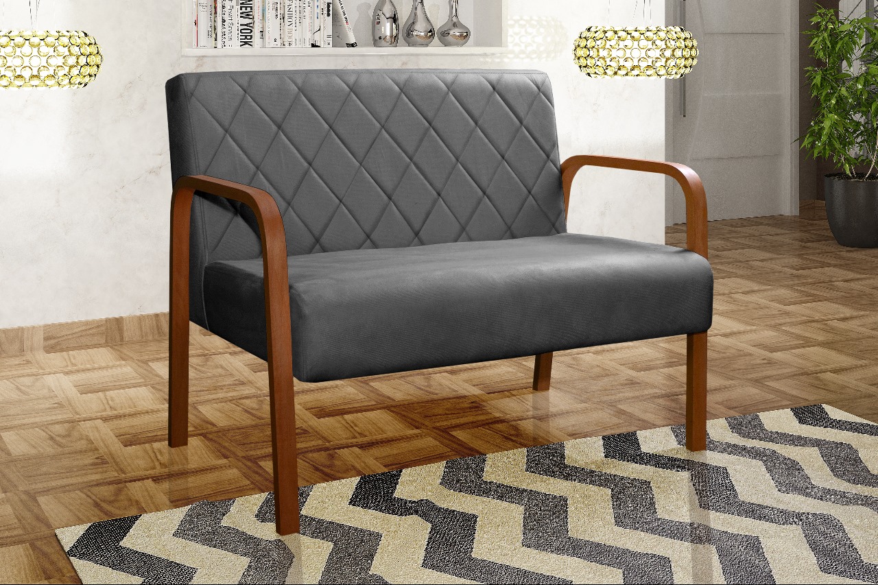 Poltrona Namoradeira 2 Lugares Lara - Suede Cinza Grafite