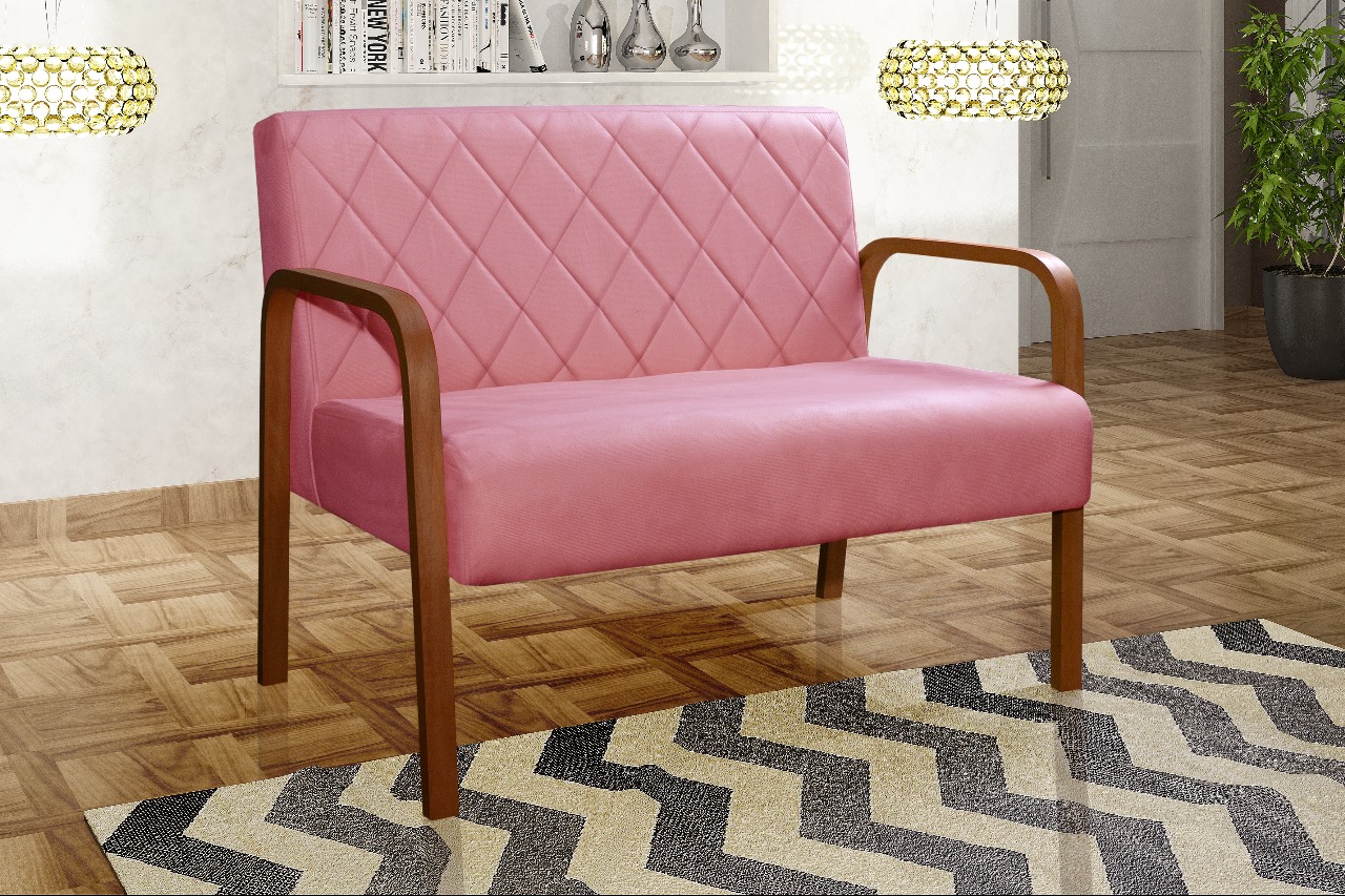 Poltrona Namoradeira 2 Lugares Lara - Suede Rosa