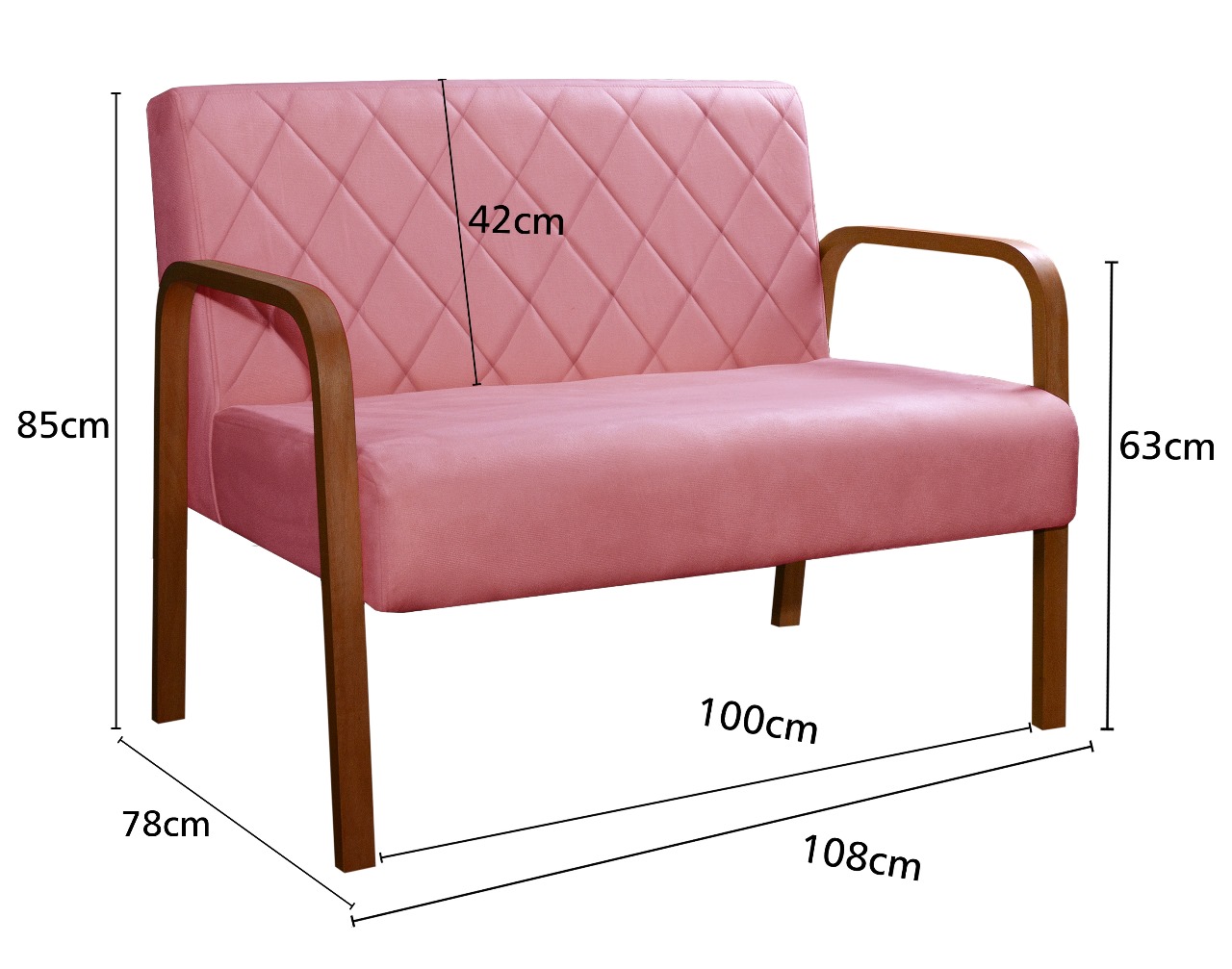Poltrona Namoradeira 2 Lugares Lara - Suede Rosa
