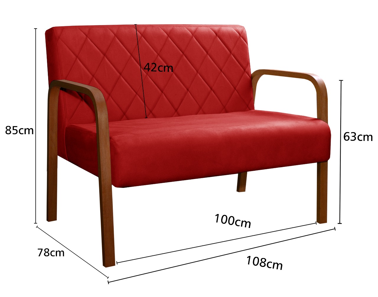 Poltrona Namoradeira 2 Lugares Lara - Suede Vermelho