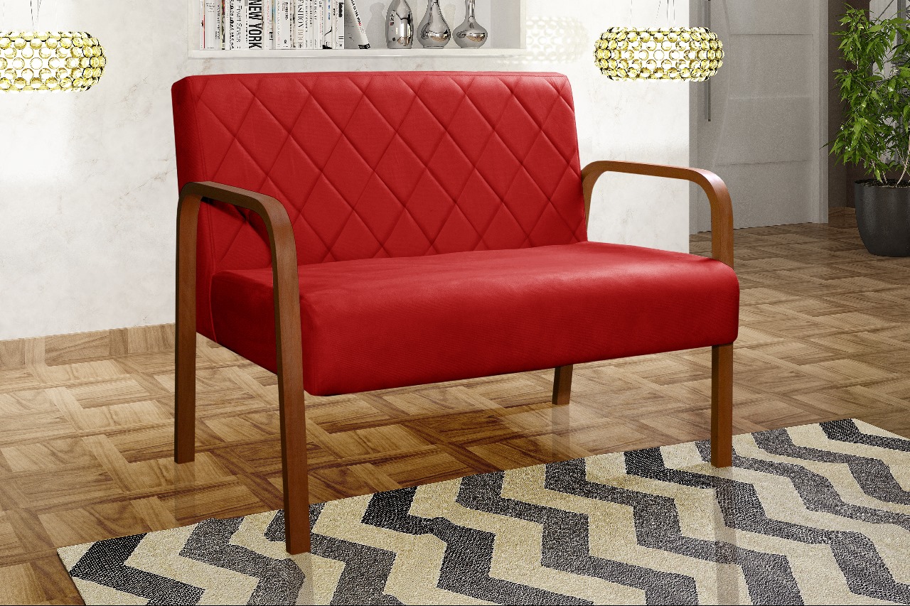 Poltrona Namoradeira 2 Lugares Lara - Suede Vermelho