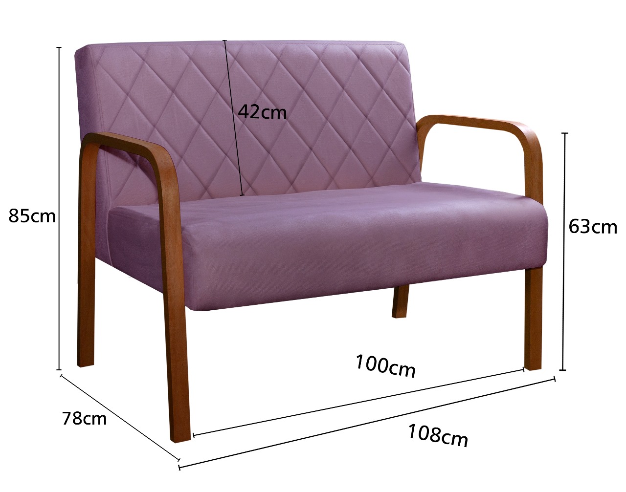 Poltrona Namoradeira 2 Lugares Lara - Veludo Roxo