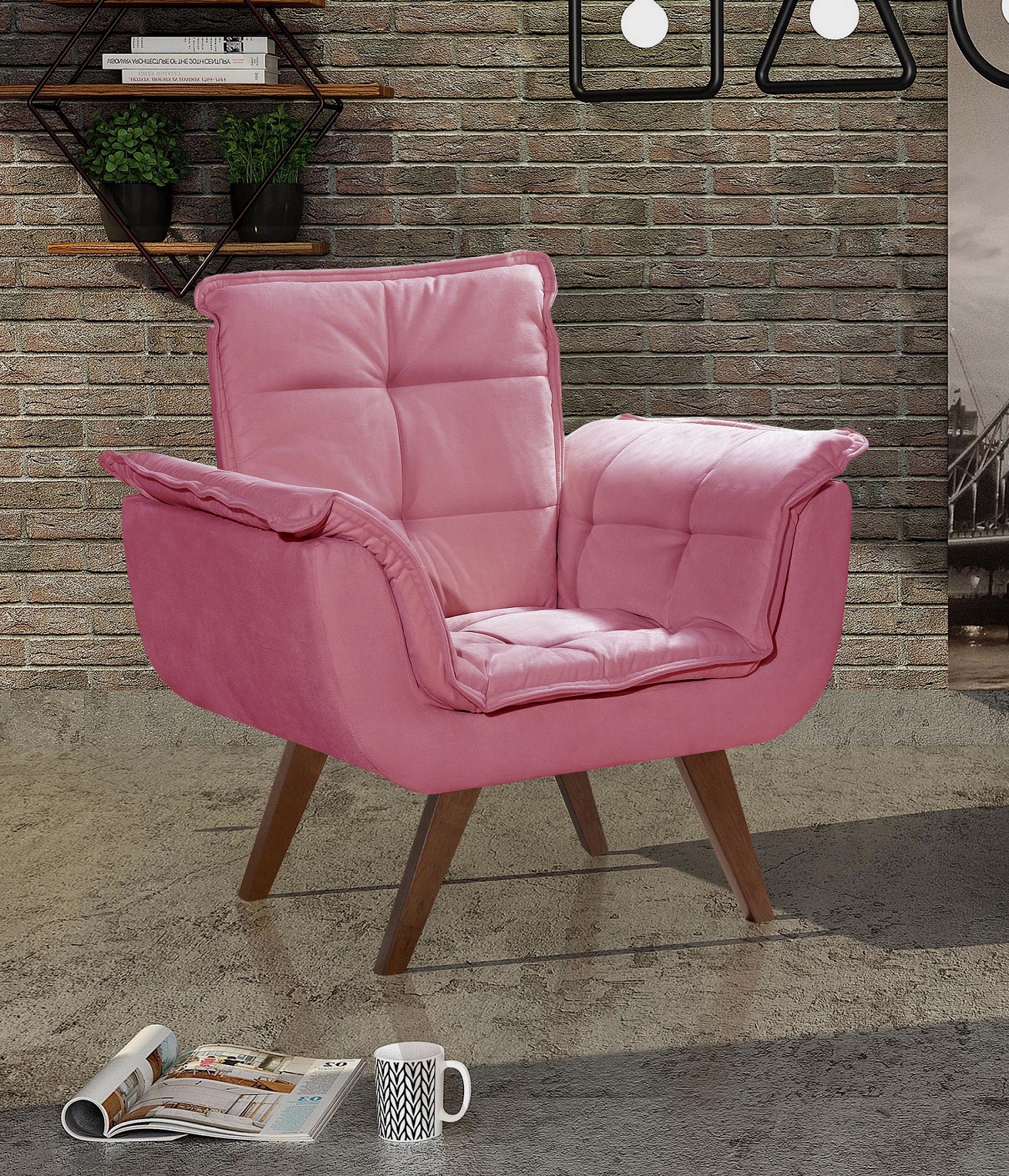 Poltrona Opala Decorativa - Suede Rosa