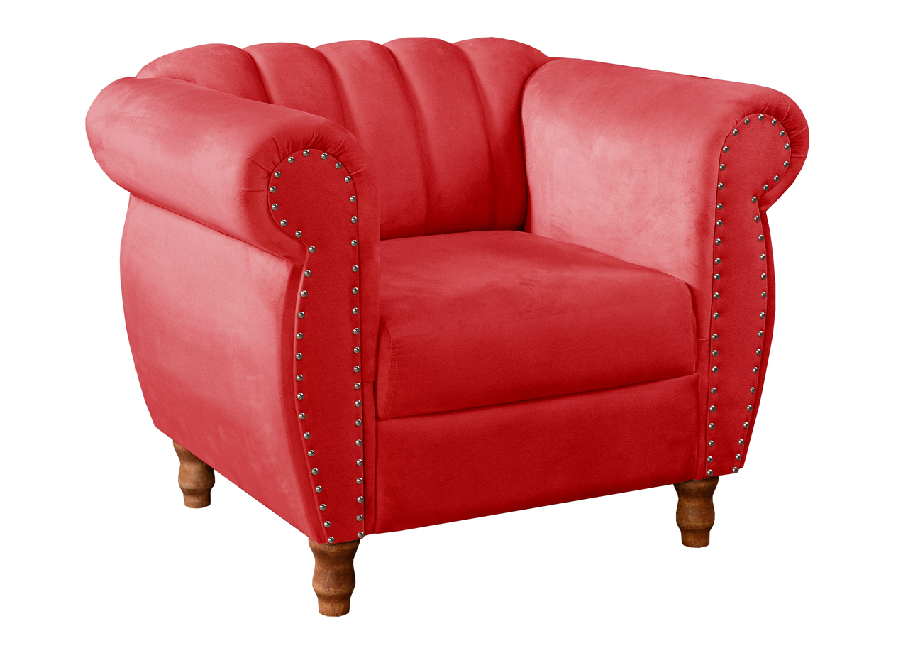 Poltrona Realeza Chesterfield Cadeira Vintage Decoração Retrô - Suede Vermelho