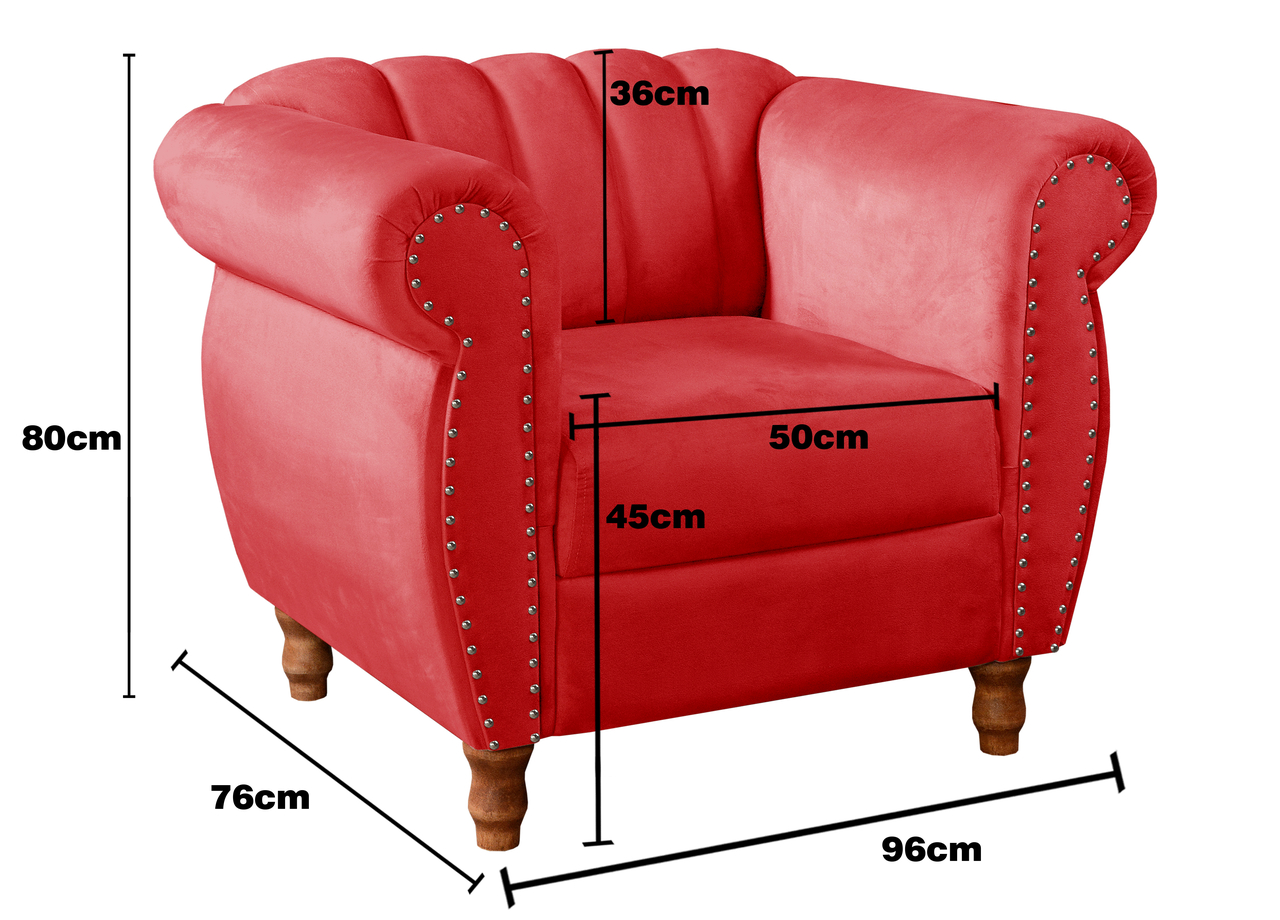 Poltrona Realeza Chesterfield Cadeira Vintage Decoração Retrô - Suede Vermelho