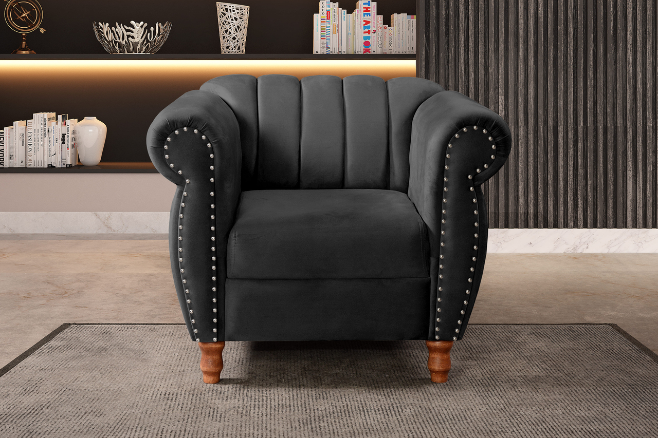 Poltrona Realeza Chesterfield Cadeira Vintage Decoração Retrô - Veludo Preto