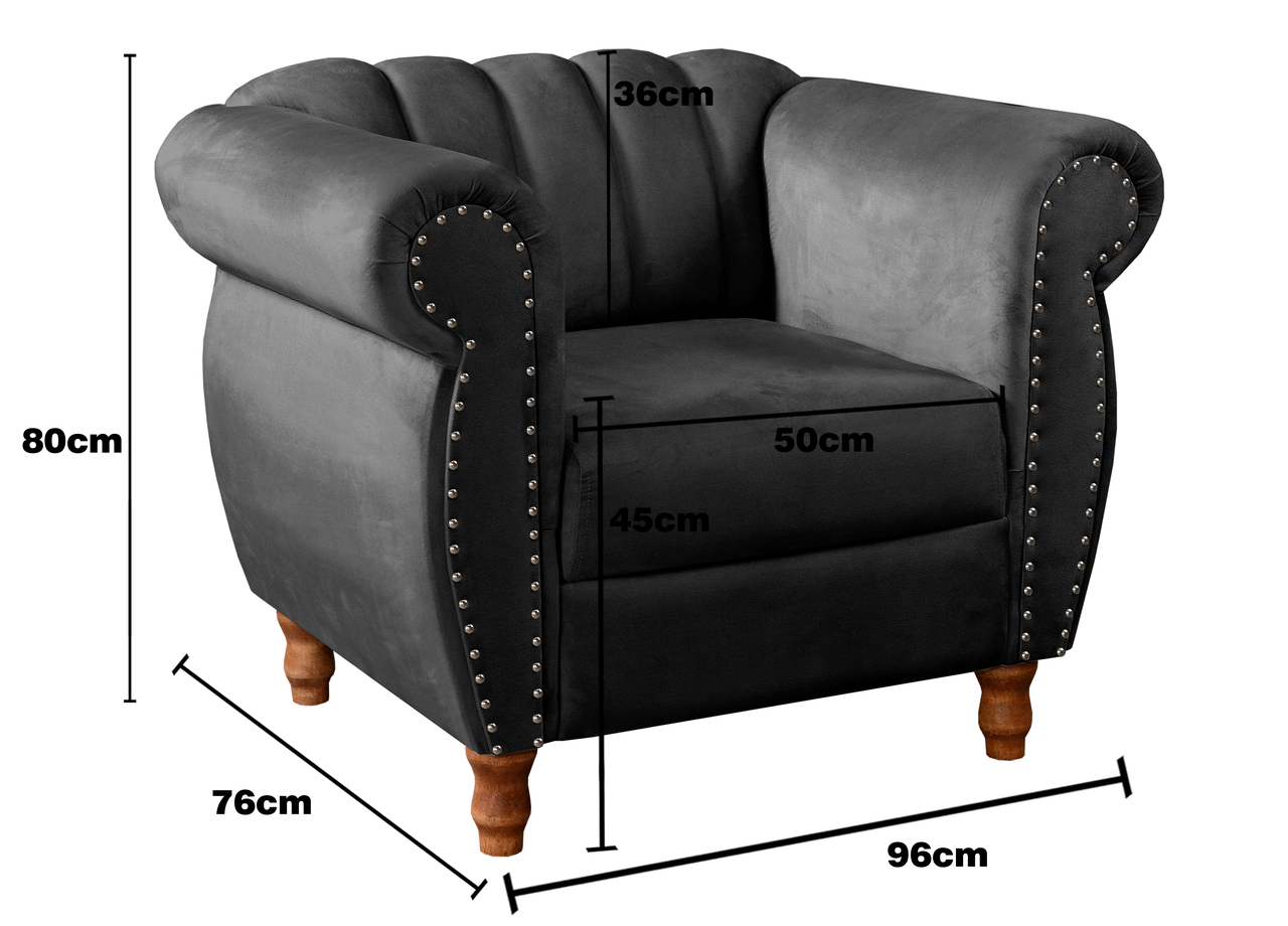 Poltrona Realeza Chesterfield Cadeira Vintage Decoração Retrô - Veludo Preto