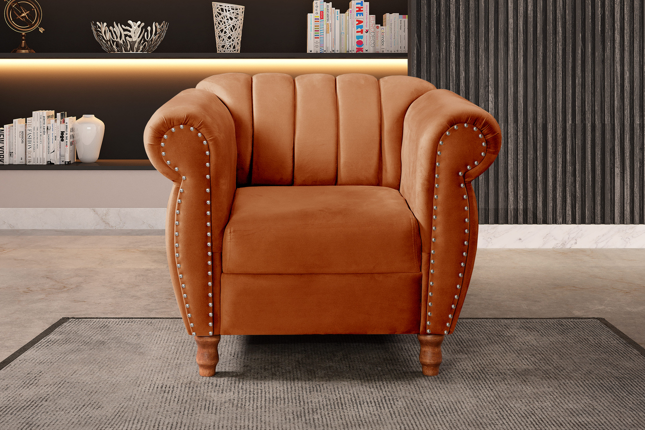 Poltrona Realeza Chesterfield Cadeira Vintage Decoração Retrô - Veludo Terracota