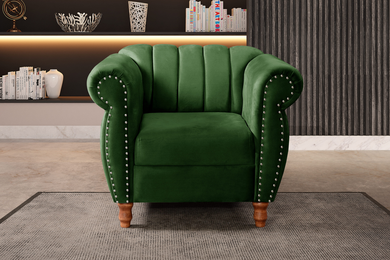 Poltrona Realeza Chesterfield Cadeira Vintage Decoração Retrô - Veludo Verde