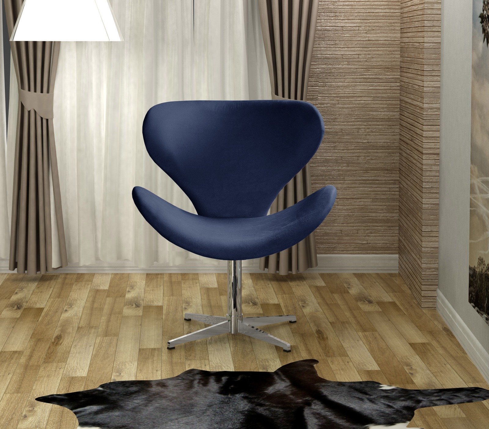 Poltrona Swan Giratória De Alumínio Ísis - Suede Azul
