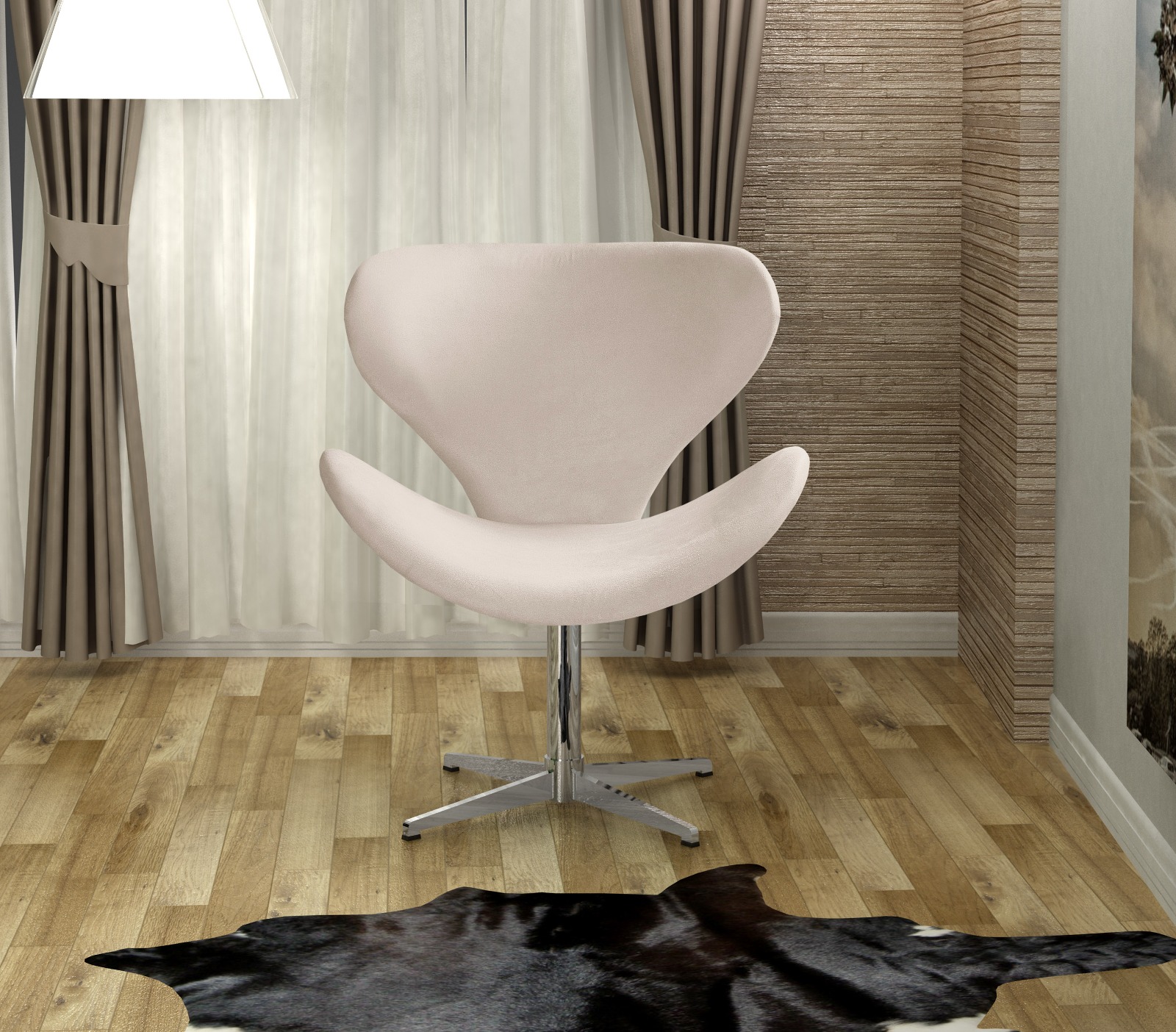 Poltrona Swan Giratória De Alumínio Ísis - Suede Bege