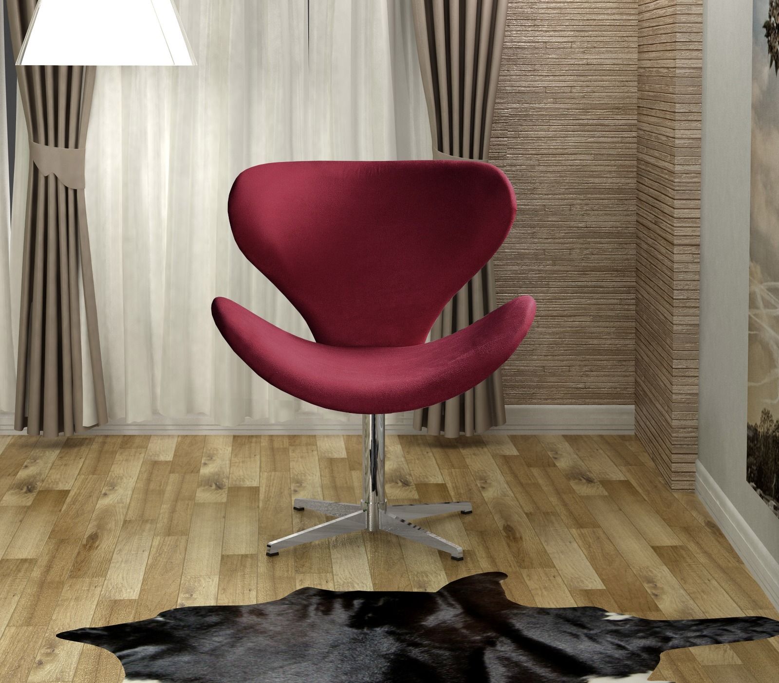 Poltrona Swan Giratória De Alumínio Ísis - Suede Bordô
