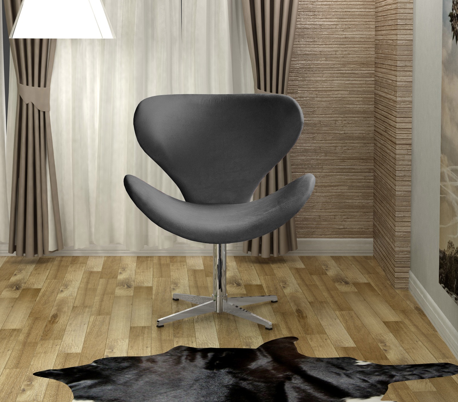 Poltrona Swan Giratória De Alumínio Ísis - Suede Cinza