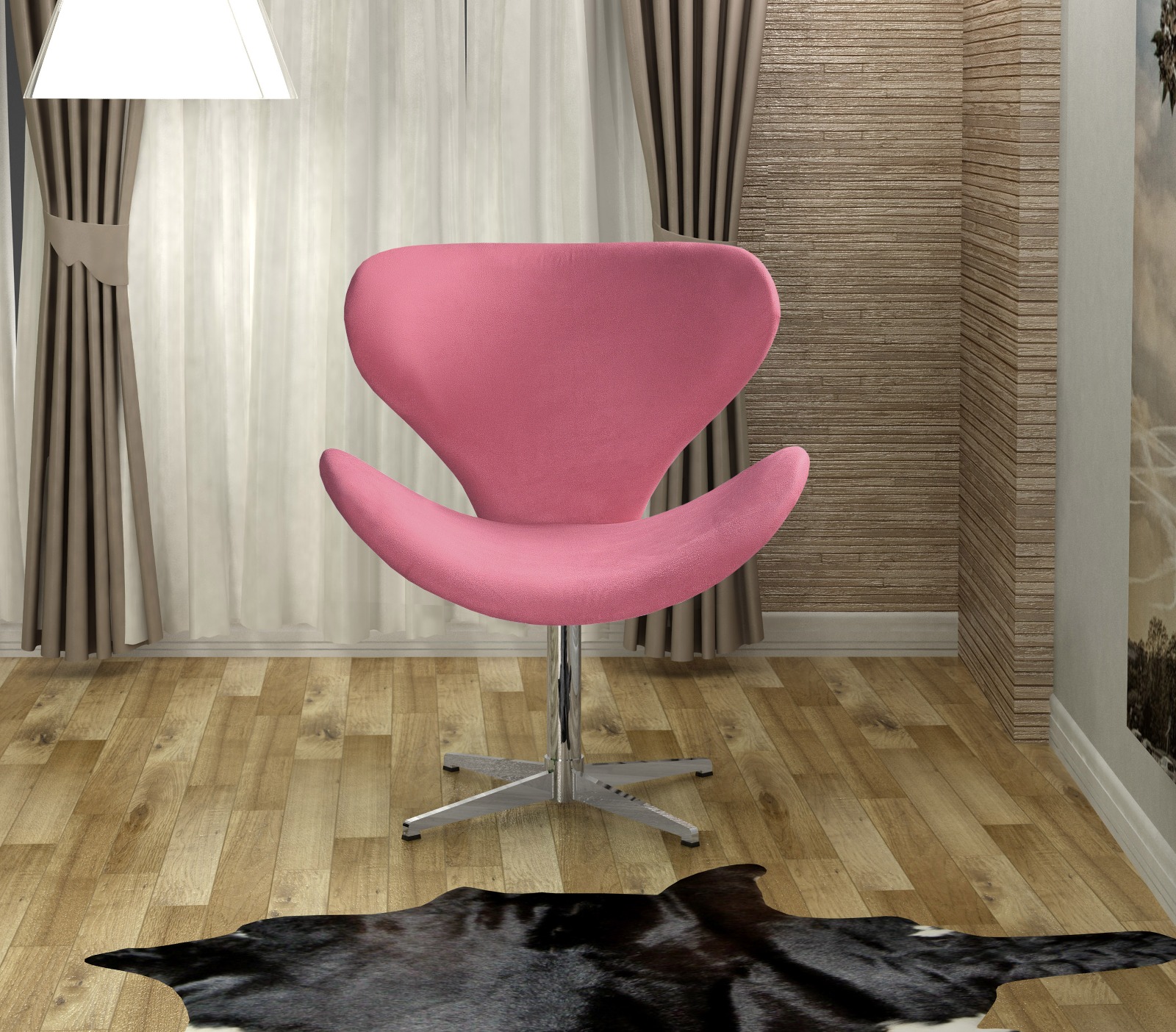 Poltrona Swan Giratória De Alumínio Ísis - Suede Rosa