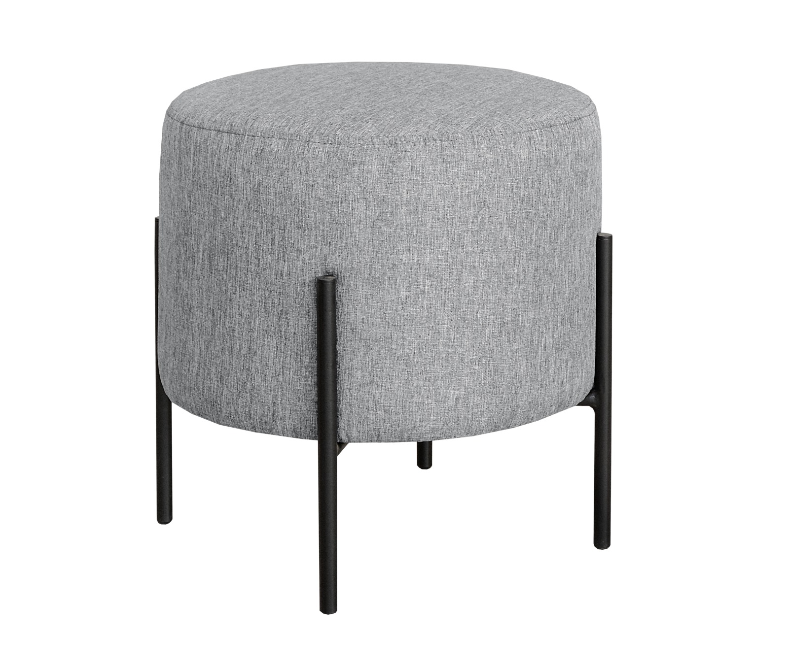 Puff Banqueta Redondo Decorativo Carol Braço De Ferro Preto - Linho Cinza