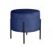 Puff Banqueta Redondo Decorativo Carol Braço De Ferro Preto - Suede Azul Marinho
