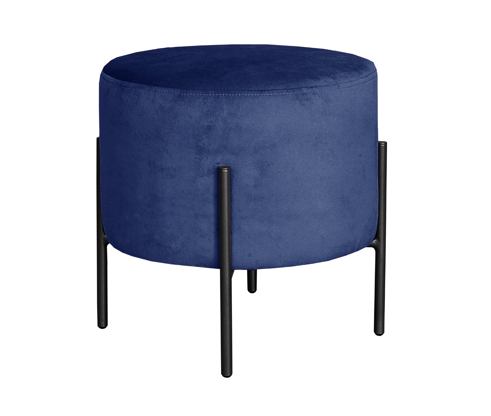 Puff Banqueta Redondo Decorativo Carol Braço De Ferro Preto - Suede Azul Marinho