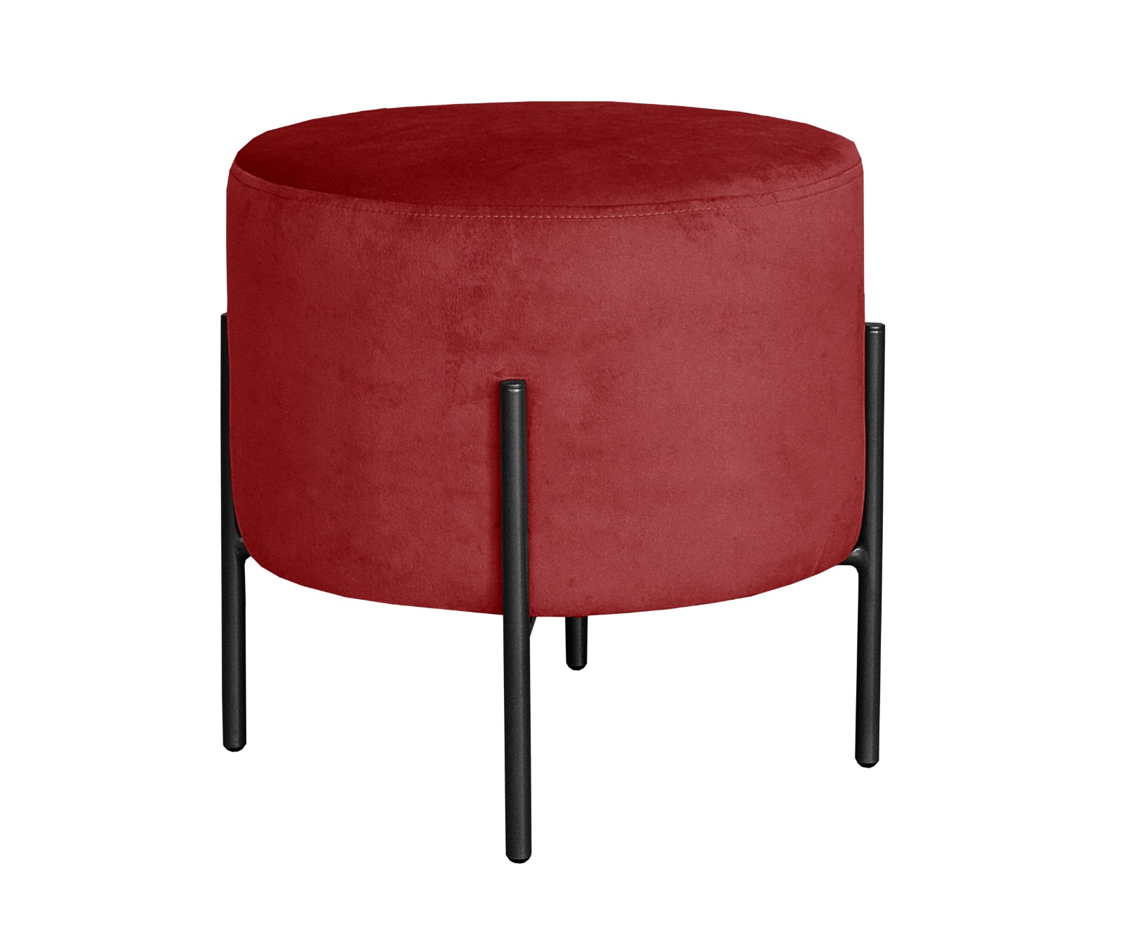 Puff Banqueta Redondo Decorativo Carol Braço De Ferro Preto - Suede Bordô